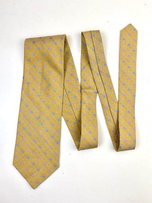 90s Deadstock Silk Necktie, Men's Vintage Gold Geometric Micro-Square Pattern Tie, NOS