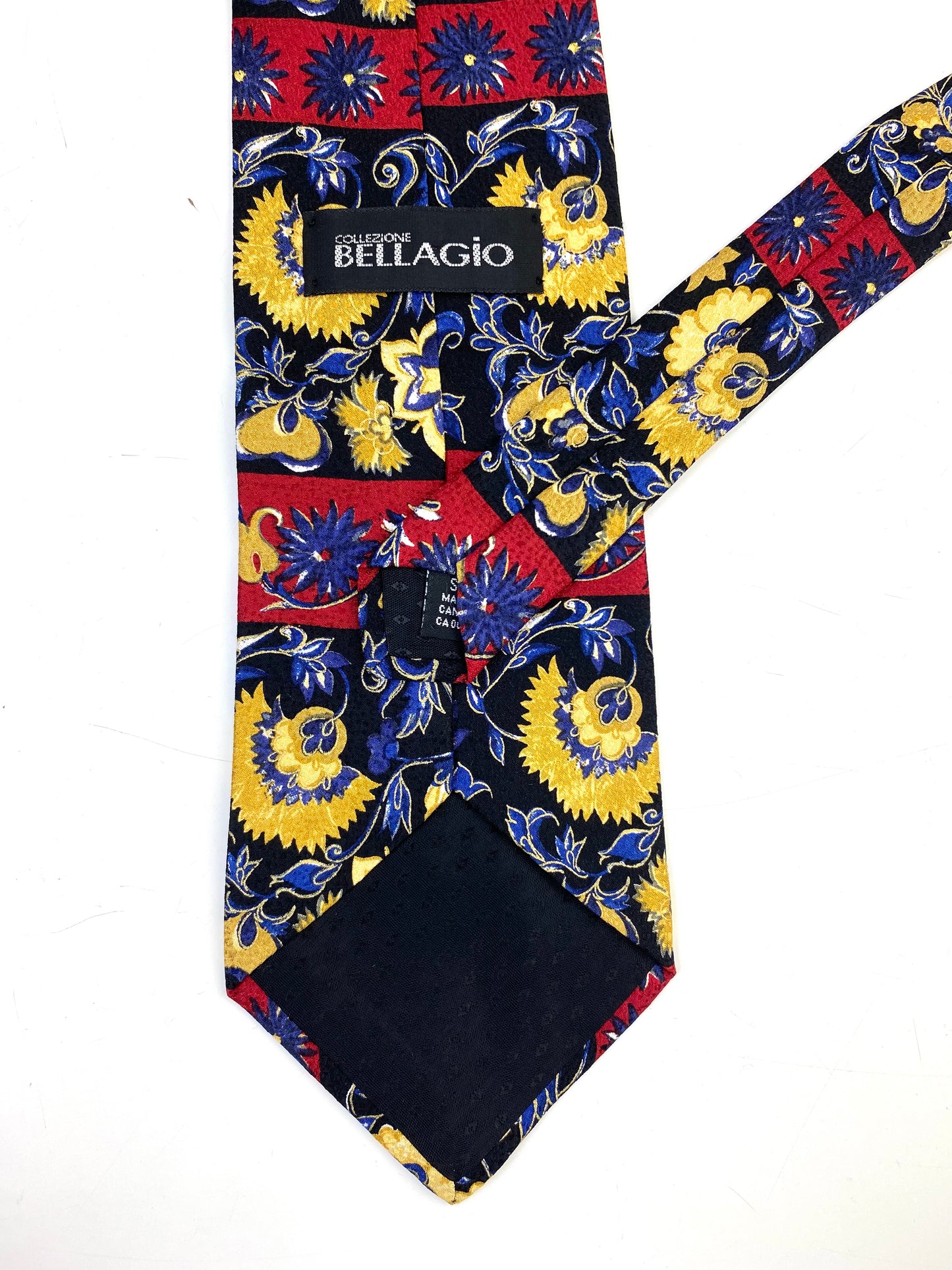 90s Deadstock Silk Necktie, Men's Vintage Blue/ Wine Floral Pattern Tie, NOS