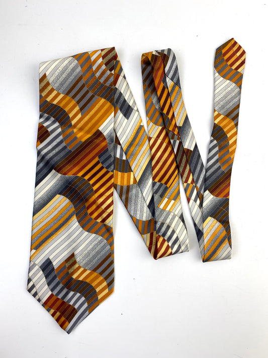 90s Deadstock Silk Necktie, Men's Vintage Gold/ Grey Abstract Stripe Tie, NOS