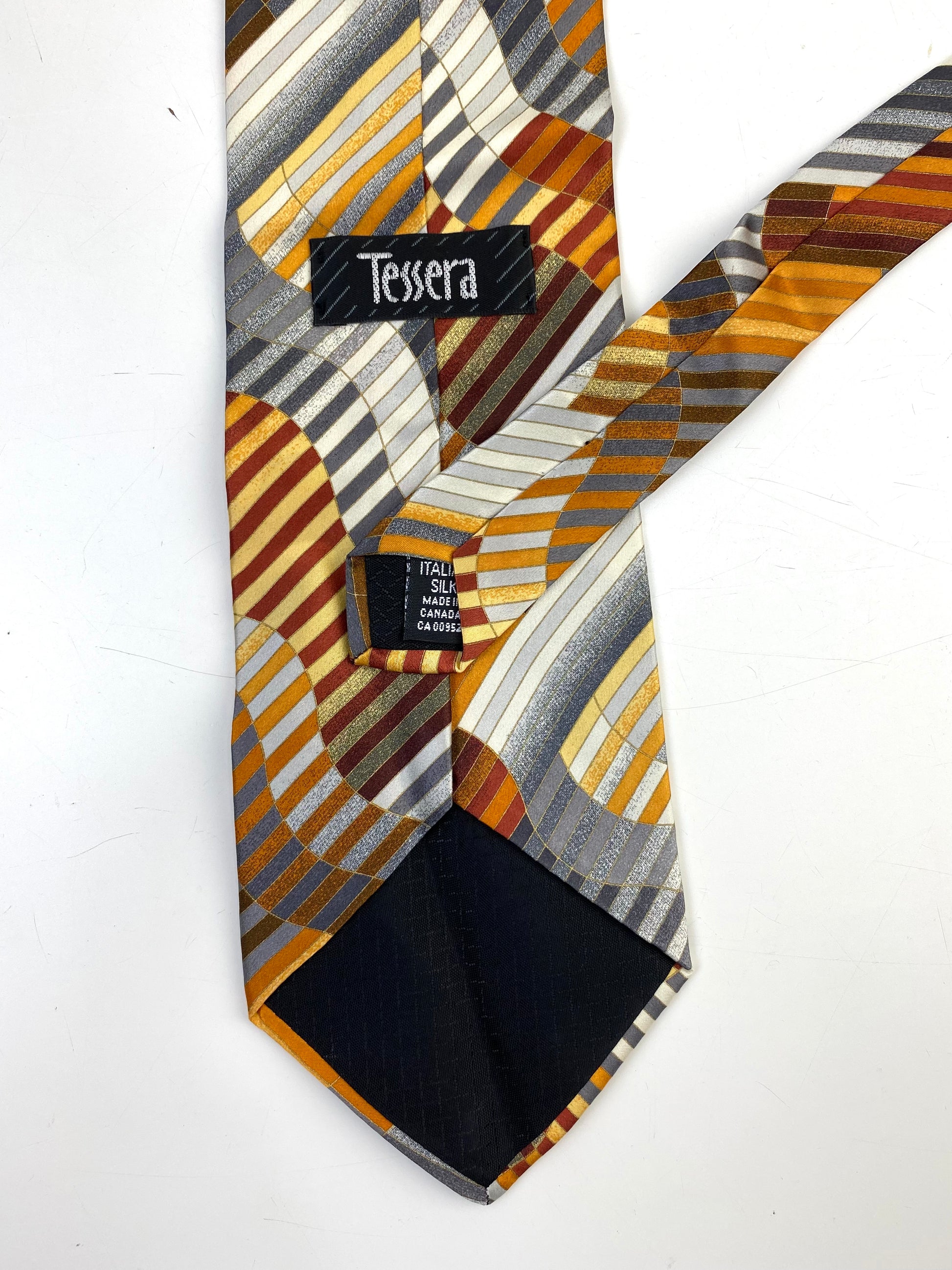 90s Deadstock Silk Necktie, Men's Vintage Gold/ Grey Abstract Stripe Tie, NOS