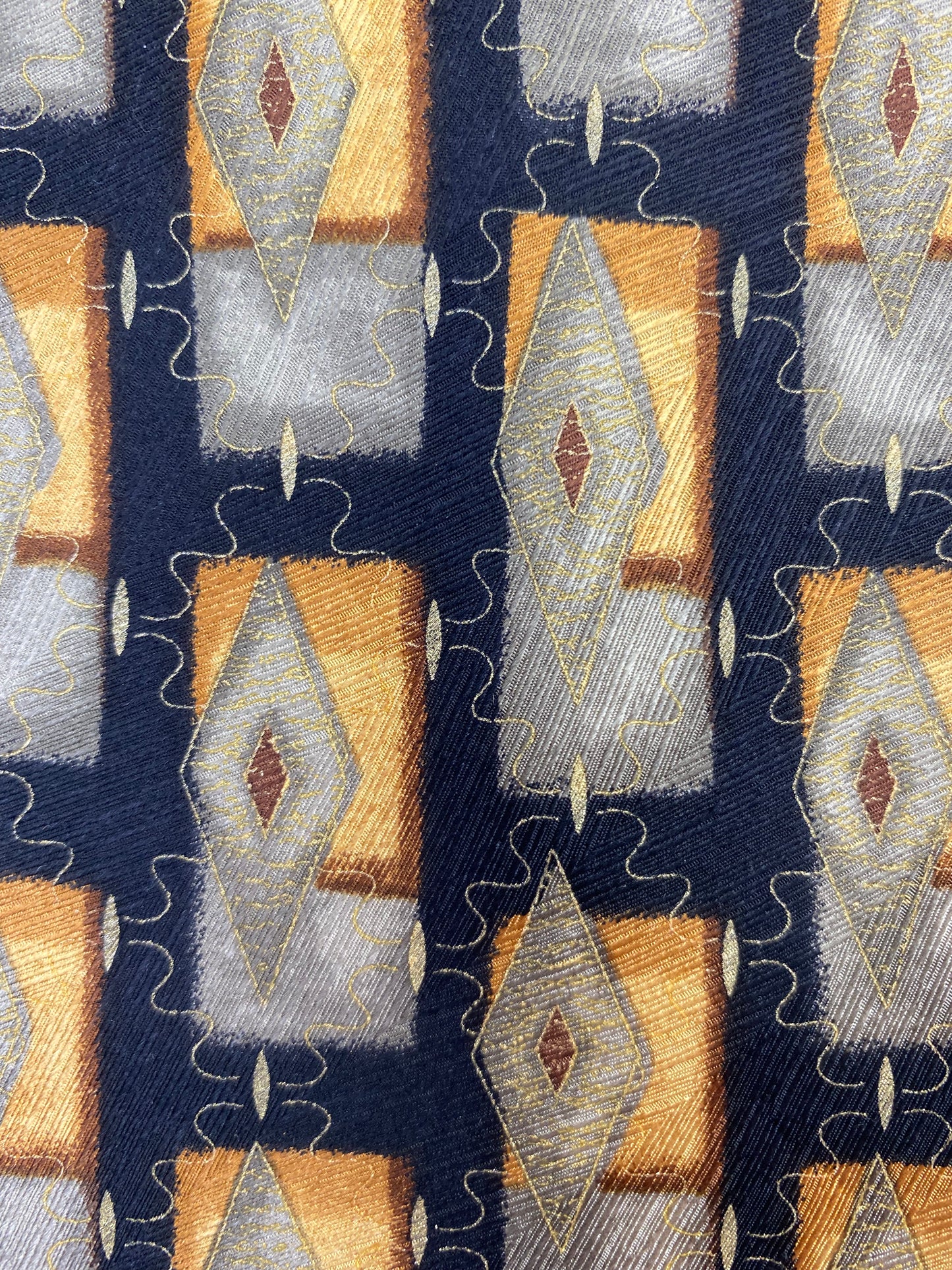 90s Deadstock Silk Necktie, Men's Vintage Gold/ Black Geometric Pattern Tie, NOS