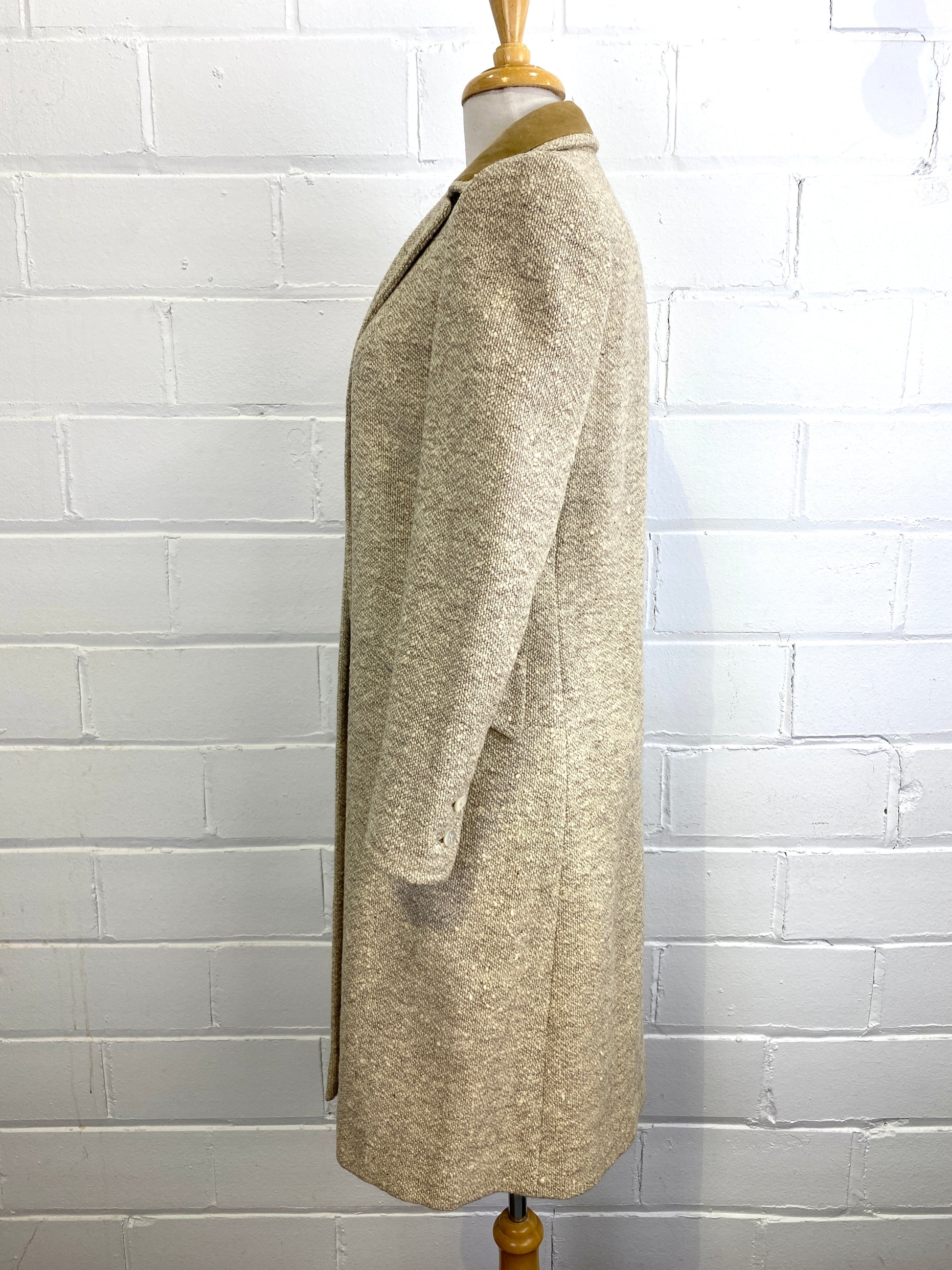 Vintage 1960s 2-Piece Vera Maxwell Beige Bouclé Wool Coat Set, Medium 