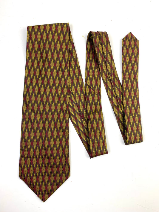 90s Deadstock Silk Necktie, Men's Vintage Wine/ Gold Geometric Pattern Tie, NOS