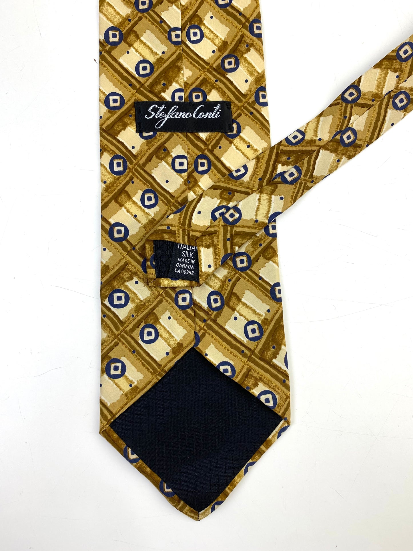 90s Deadstock Silk Necktie, Men's Vintage Gold/ Blue Check Pattern Tie, NOS