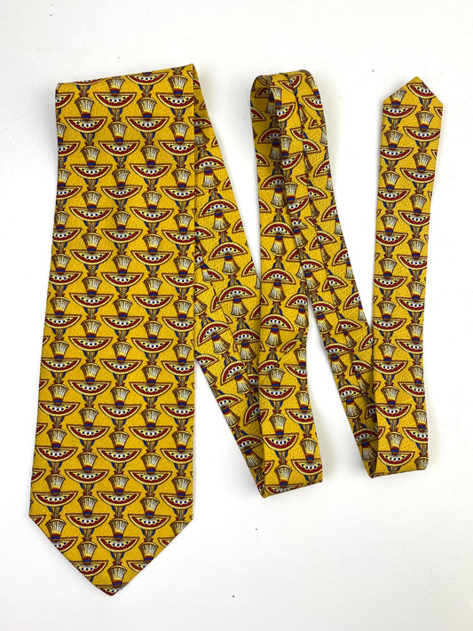 90s Deadstock Silk Necktie, Men's Vintage Gold/ Red Art Deco Pattern Tie, NOS