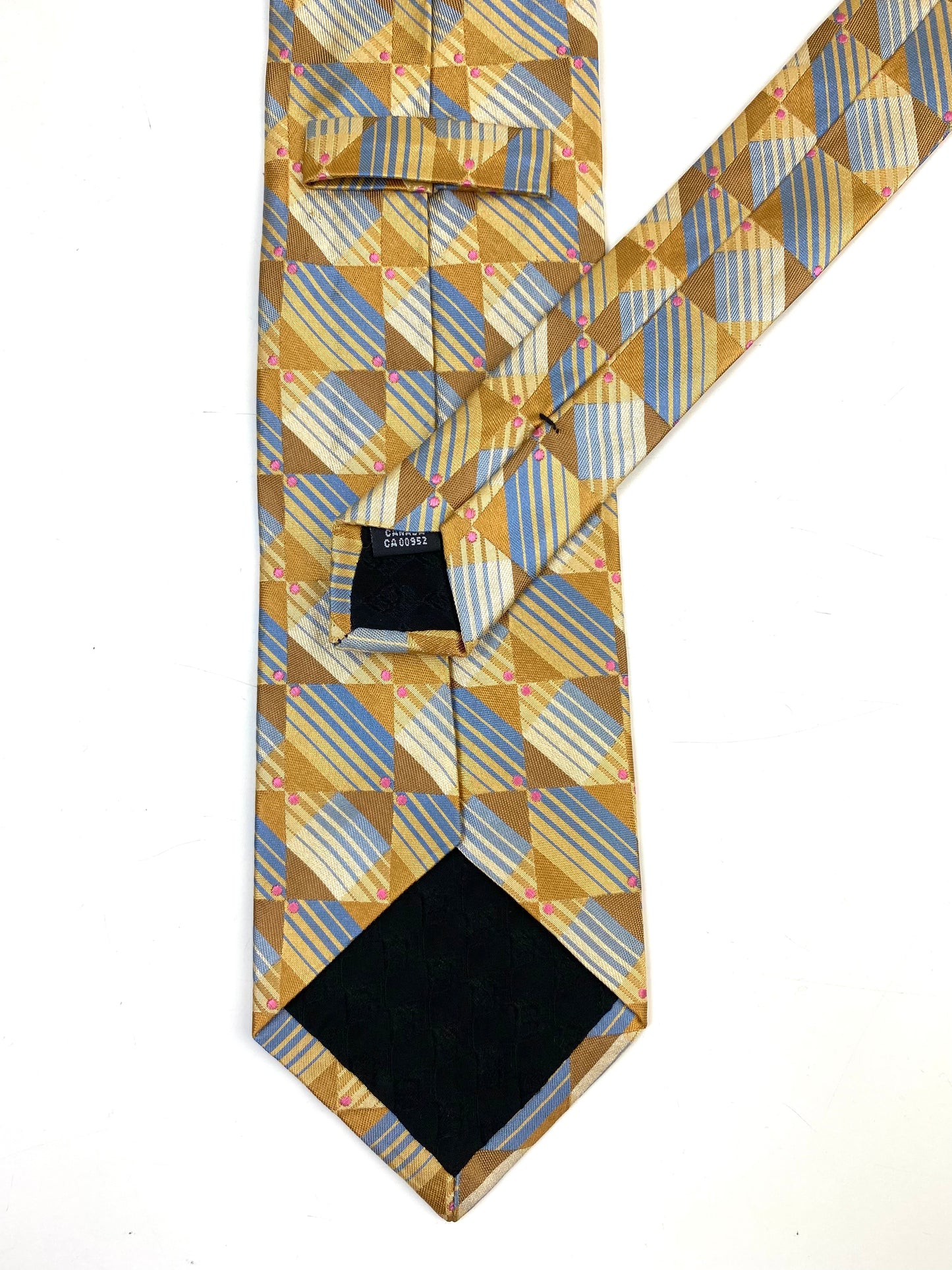 90s Deadstock Silk Necktie, Men's Vintage Gold/ Blue Geometric Pattern Tie, NOS