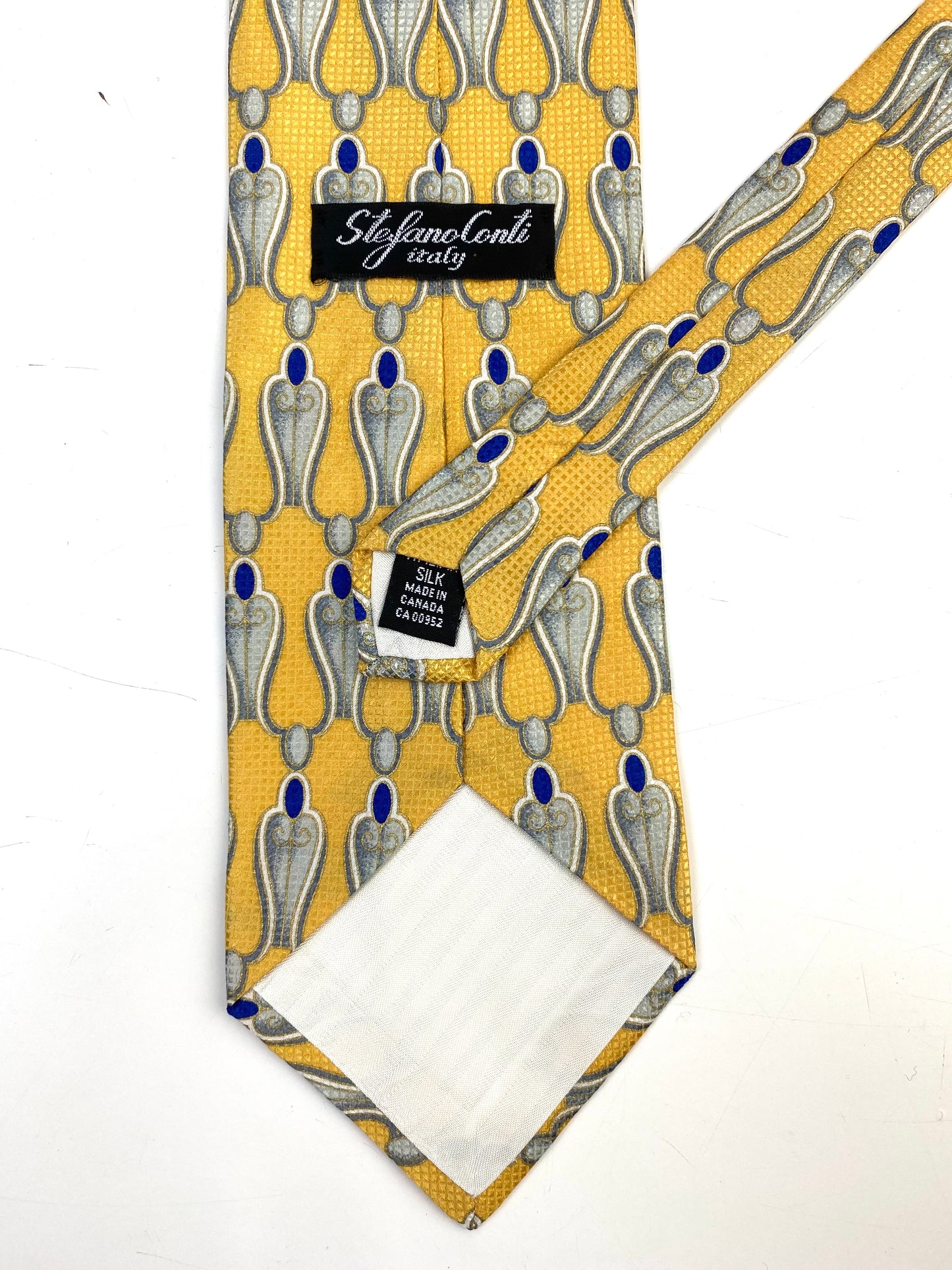90s Deadstock Silk Necktie, Men's Vintage Gold Art Deco Pattern Tie, NOS