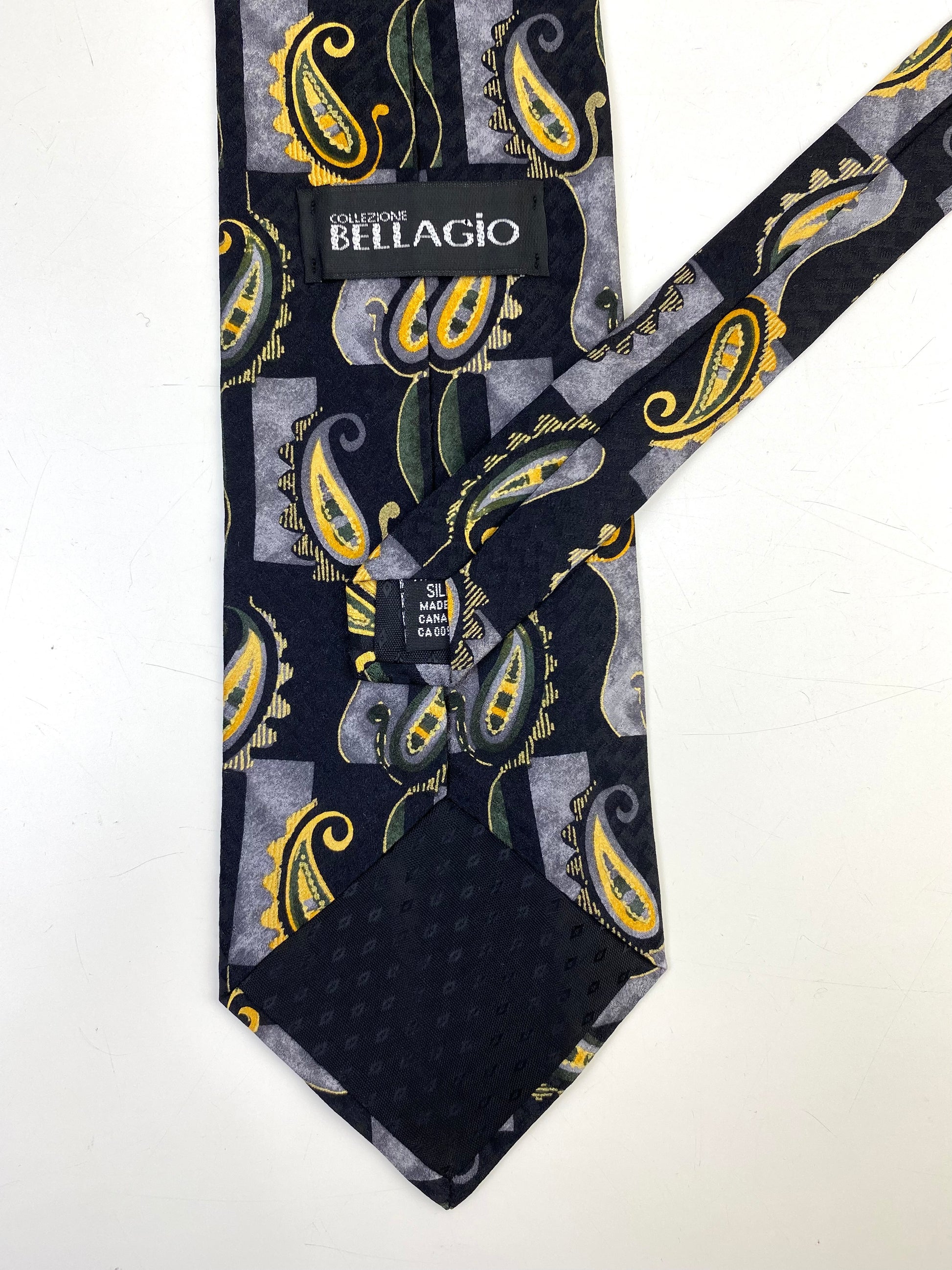 90s Deadstock Silk Necktie, Men's Vintage Navy/ Gold Paisley Pattern Tie, NOS