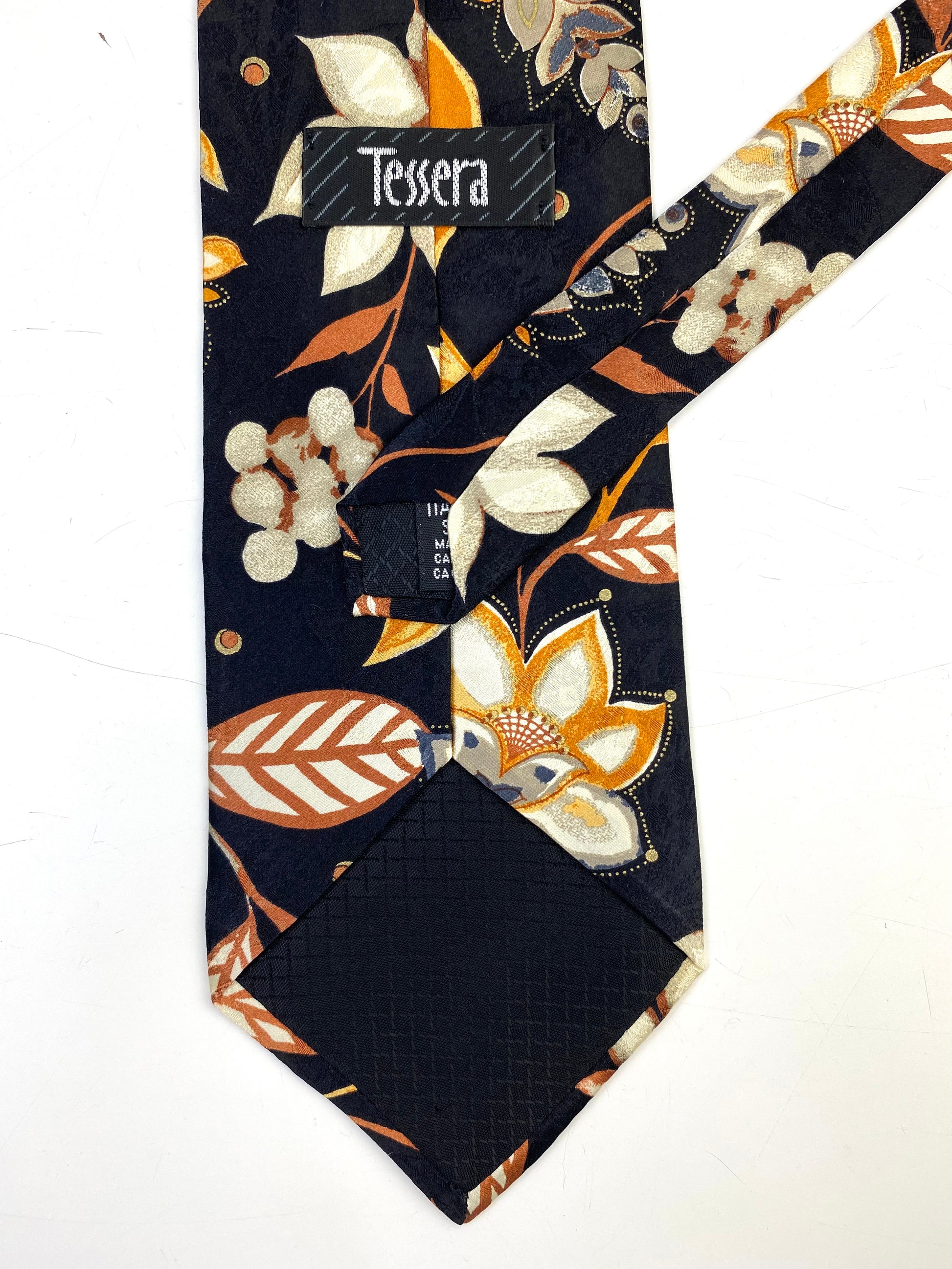 90s Deadstock Silk Necktie, Men's Vintage Black/ Gold Floral Pattern Tie, NOS