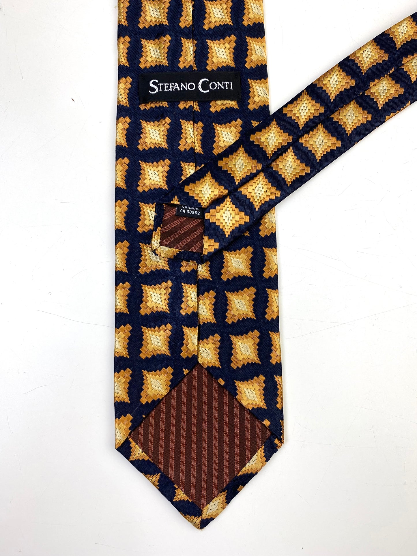 90s Deadstock Silk Necktie, Men's Vintage Gold/ Navy Geometric Pattern Tie, NOS