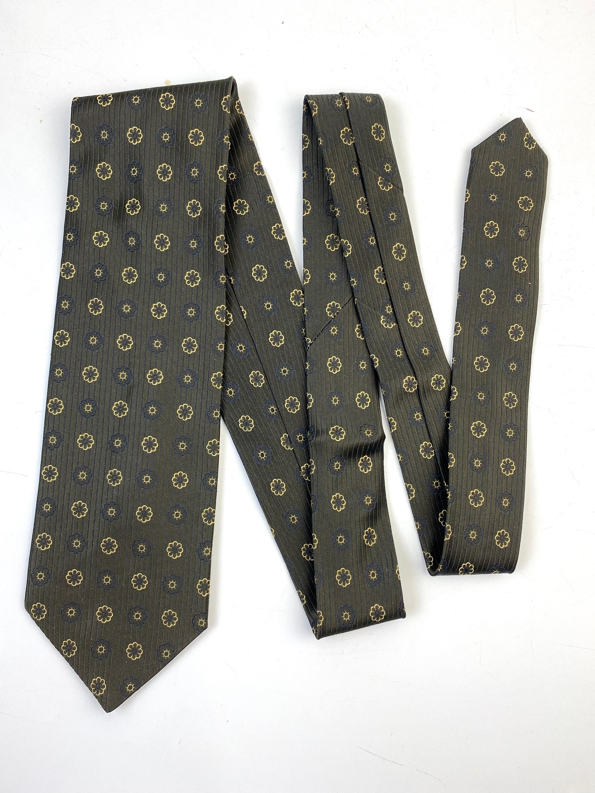 90s Deadstock Silk Necktie, Men's Vintage Gold/Green Geometric Pattern Tie, NOS