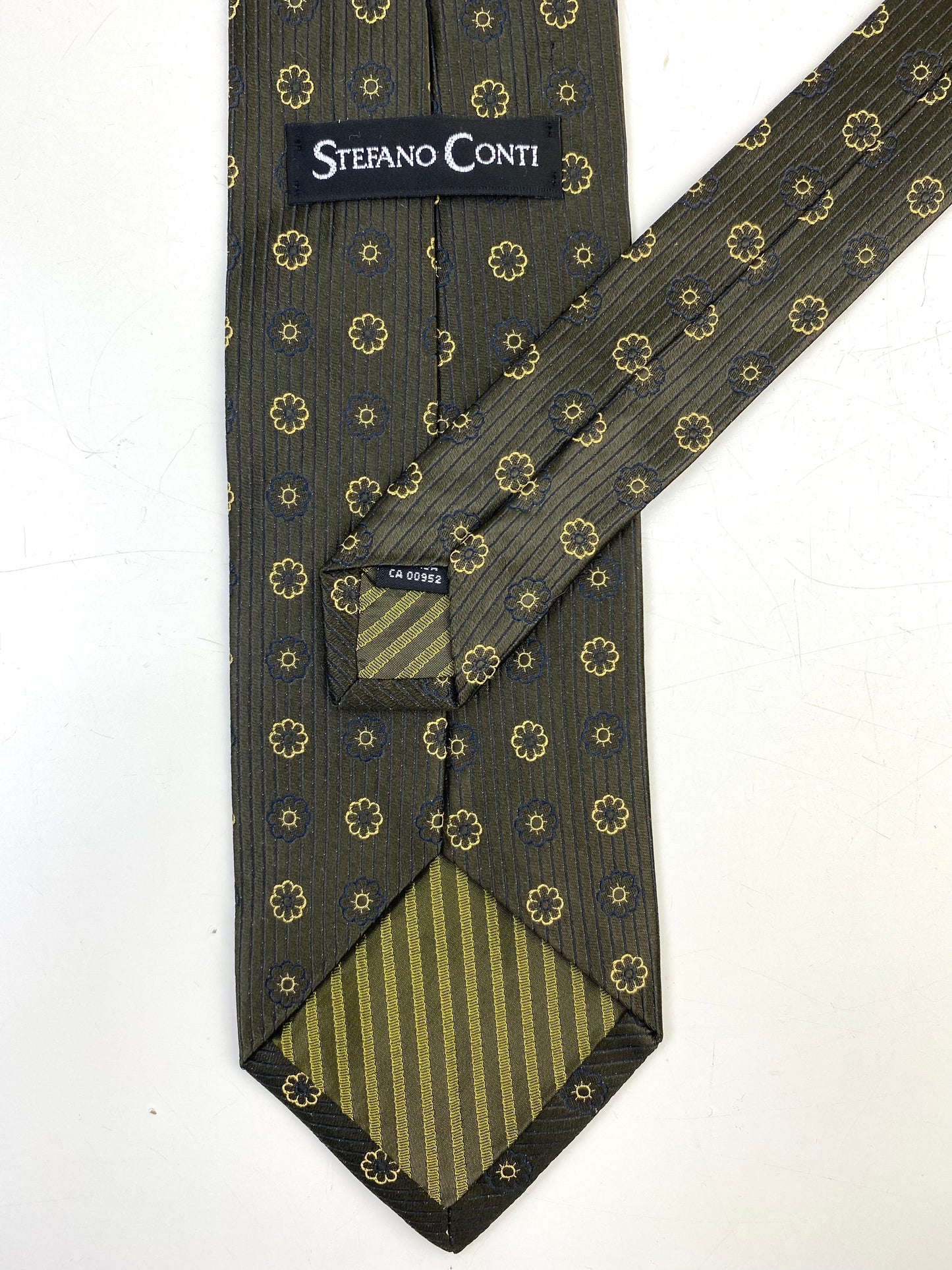 90s Deadstock Silk Necktie, Men's Vintage Gold/Green Geometric Pattern Tie, NOS