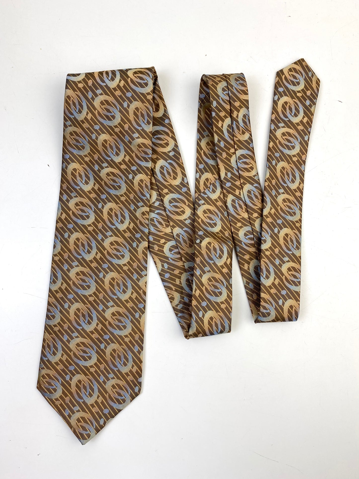 90s Deadstock Silk Necktie, Men's Vintage Gold Abstract Pattern Tie, NOS