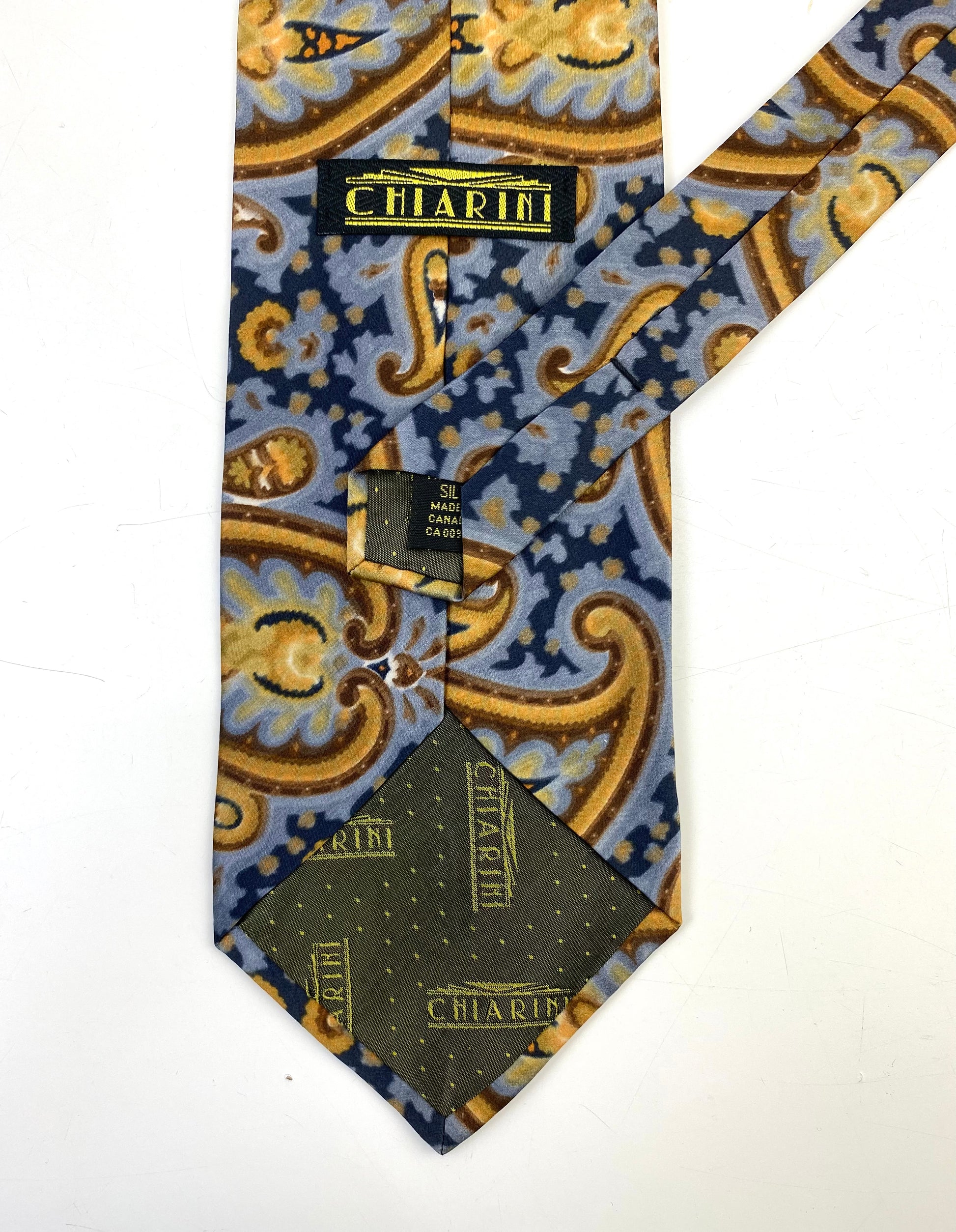 90s Deadstock Silk Necktie, Men's Vintage Gold/ Blue Paisley Pattern Tie, NOS
