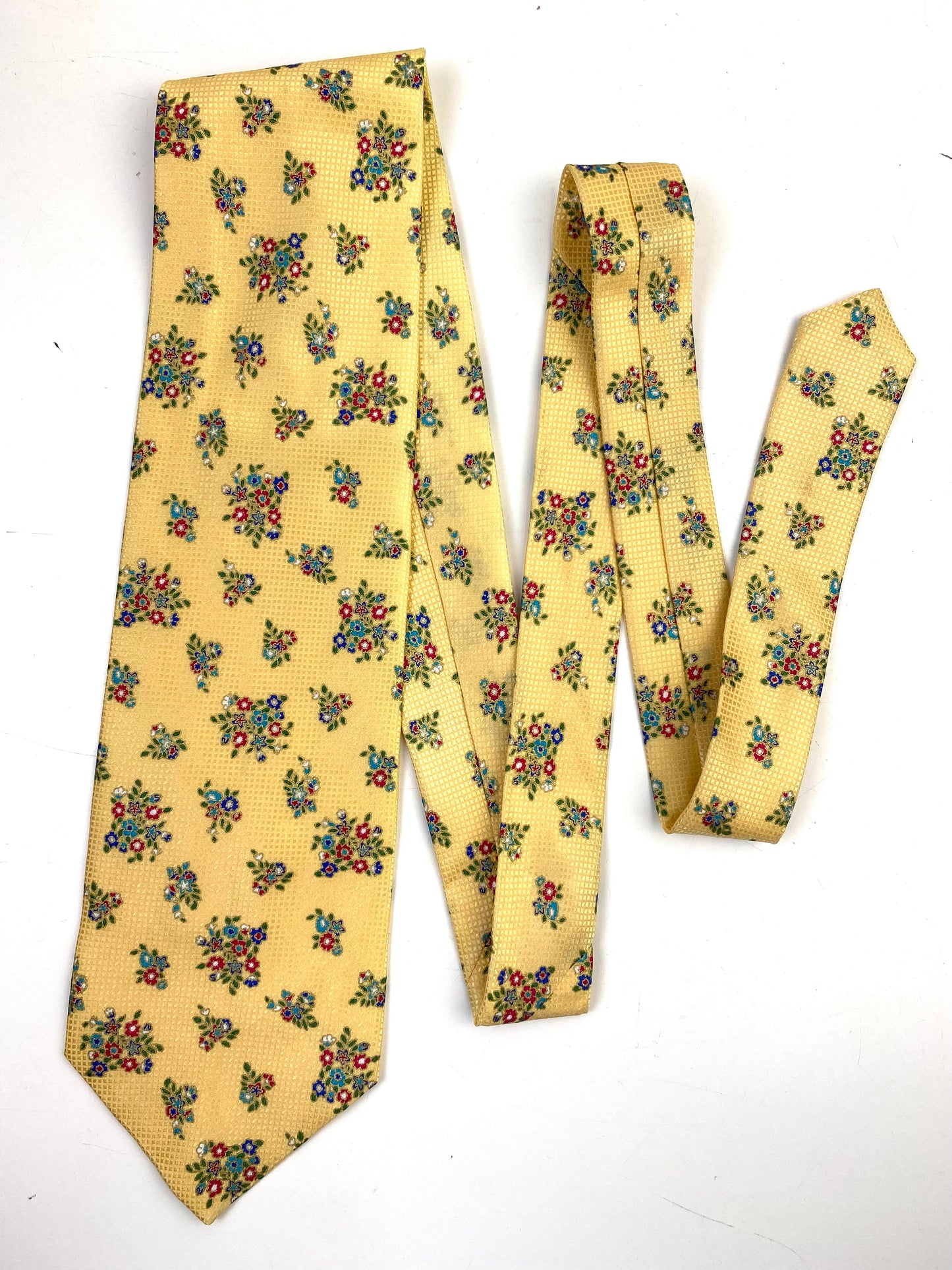 90s Deadstock Silk Necktie, Men's Vintage Gold Floral Pattern Tie, NOS