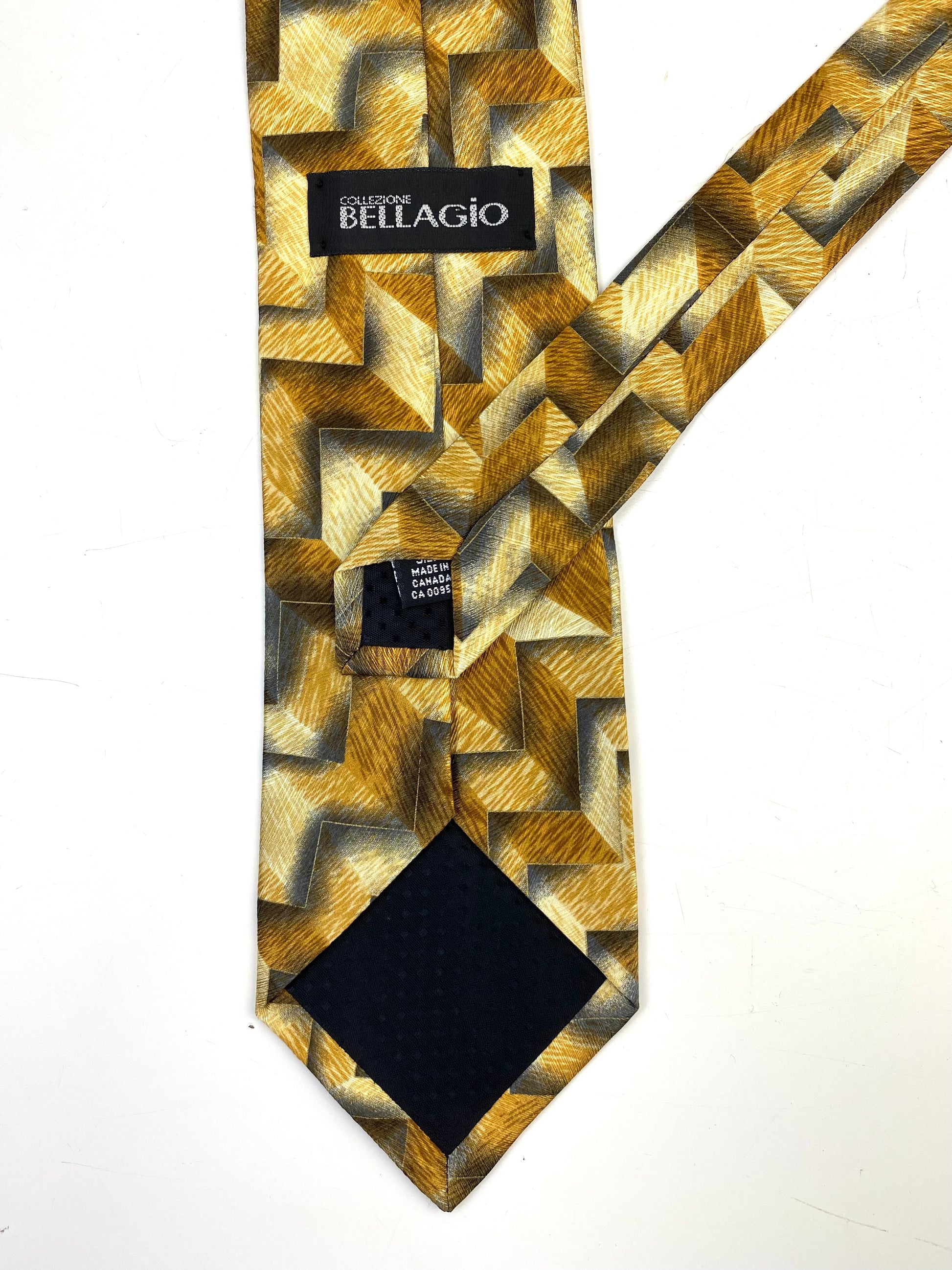 90s Deadstock Silk Necktie, Men's Vintage Gold Chevron Pattern Tie, NOS