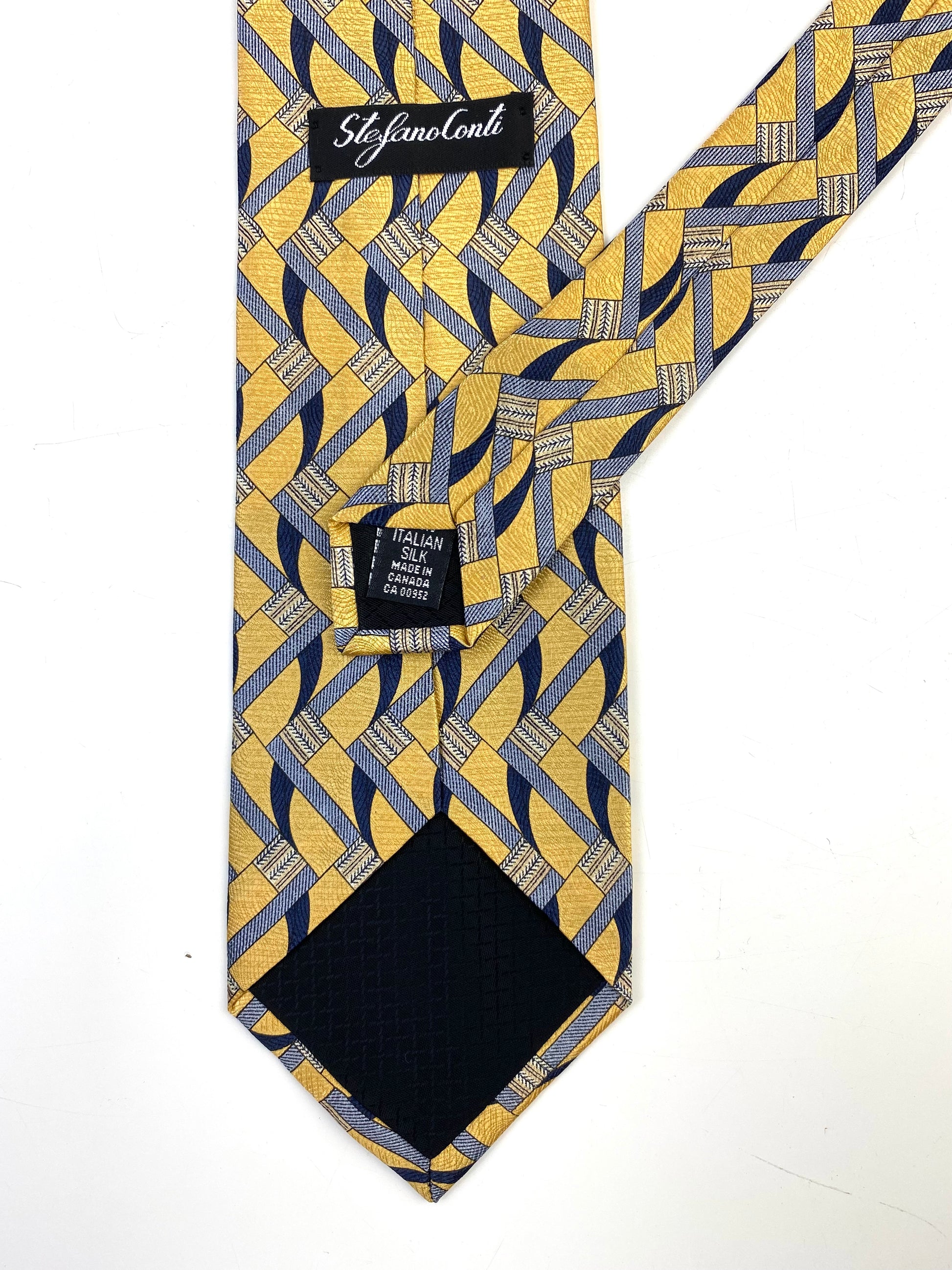 90s Deadstock Silk Necktie, Men's Vintage Gold/Grey Vertical ZigZag Chevron Pattern Tie, NOS