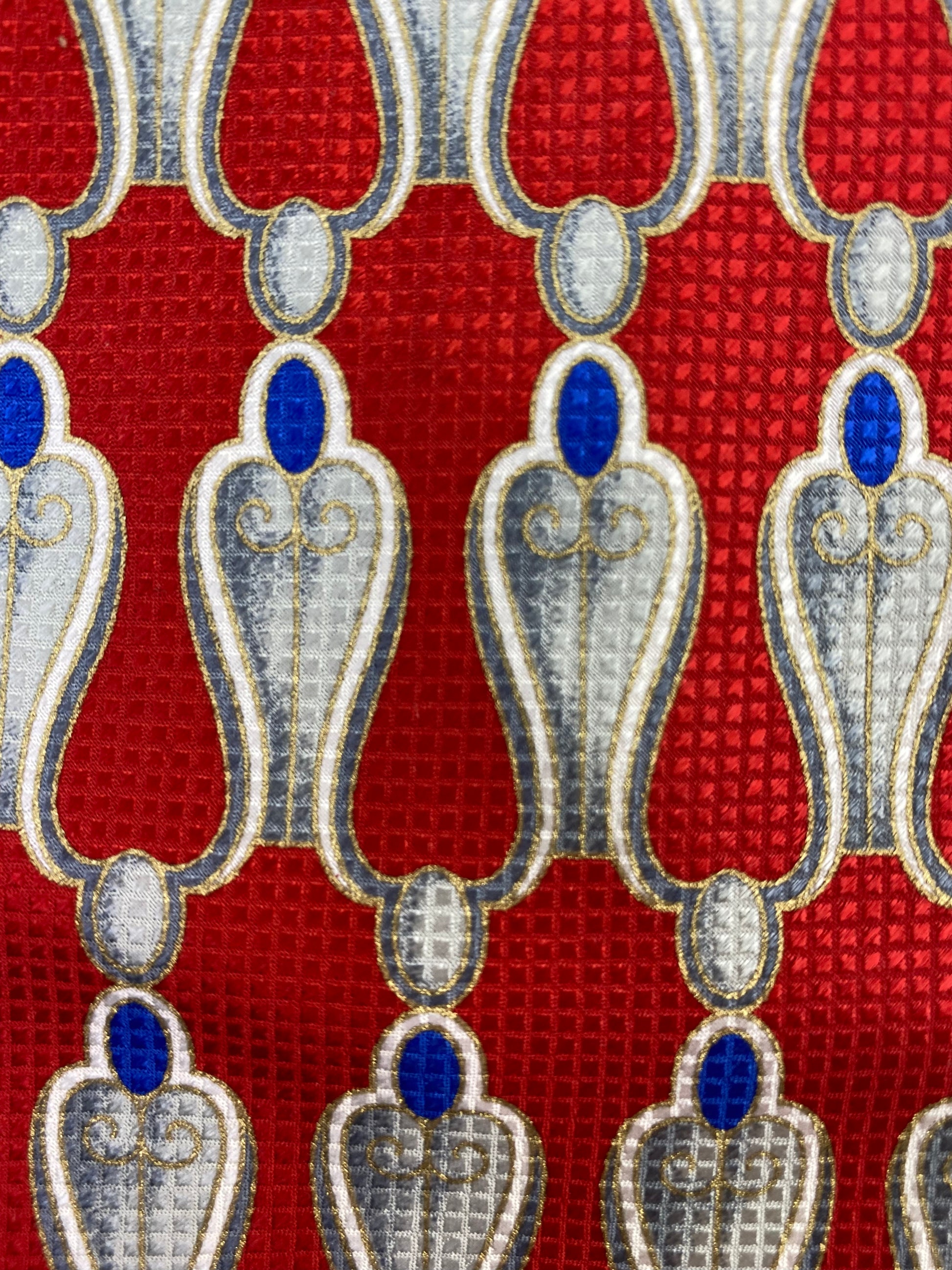90s Deadstock Silk Necktie, Men's Vintage Red/ Blue Art Deco Pattern Tie, NOS