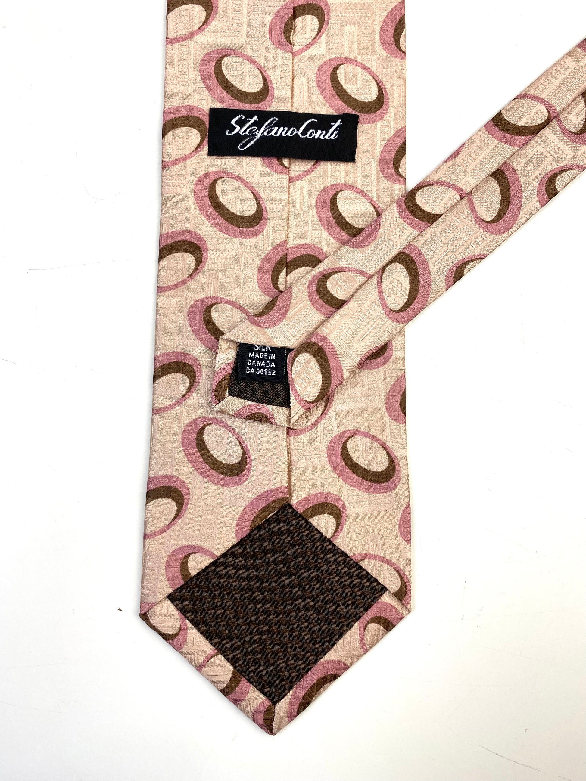 90s Deadstock Silk Necktie, Men's Vintage Pink Geometric Oval Pattern Tie, NOS