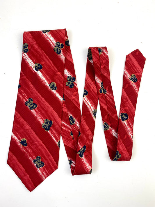 Front of: 90s Deadstock Silk Necktie, Men's Vintage Red/ Navy Butterfly Pattern Tie, NOS