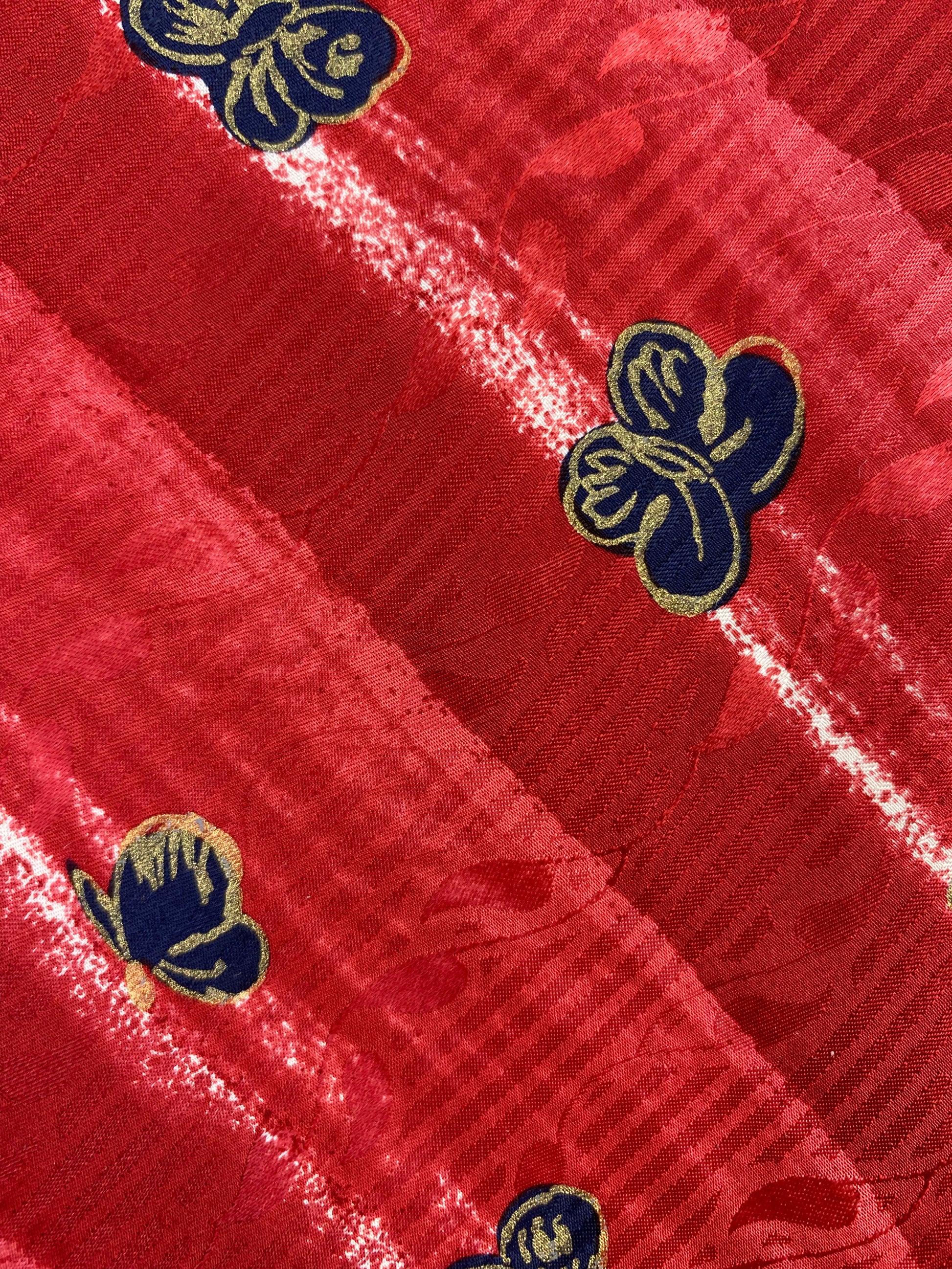 Close-up of: 90s Deadstock Silk Necktie, Men's Vintage Red/ Navy Butterfly Pattern Tie, NOS