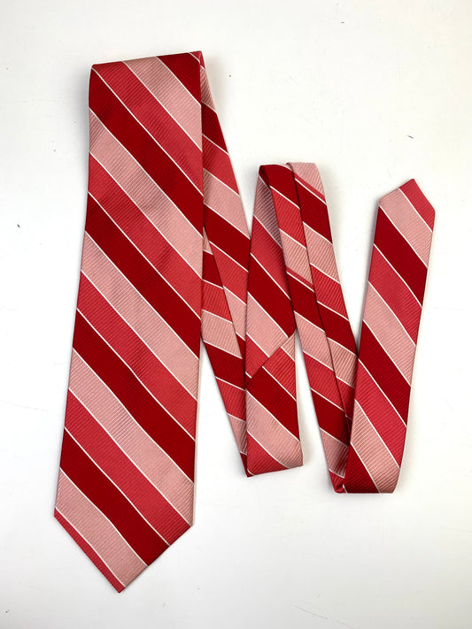 Front of: 90s Deadstock Silk Necktie, Men's Vintage Red/Pink Diagonal Repp Stripe Pattern Tie, NOS