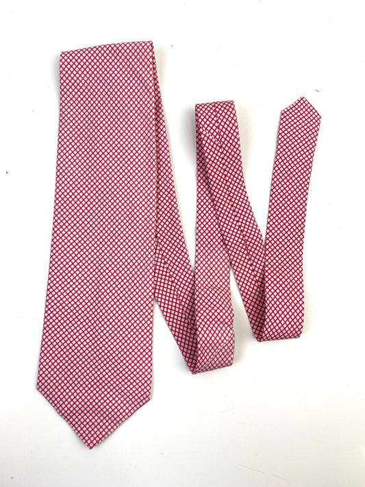 Front of: 90s Deadstock Silk Necktie, Men's Vintage Pink/ White  Micro-Check Pattern Tie, NOS