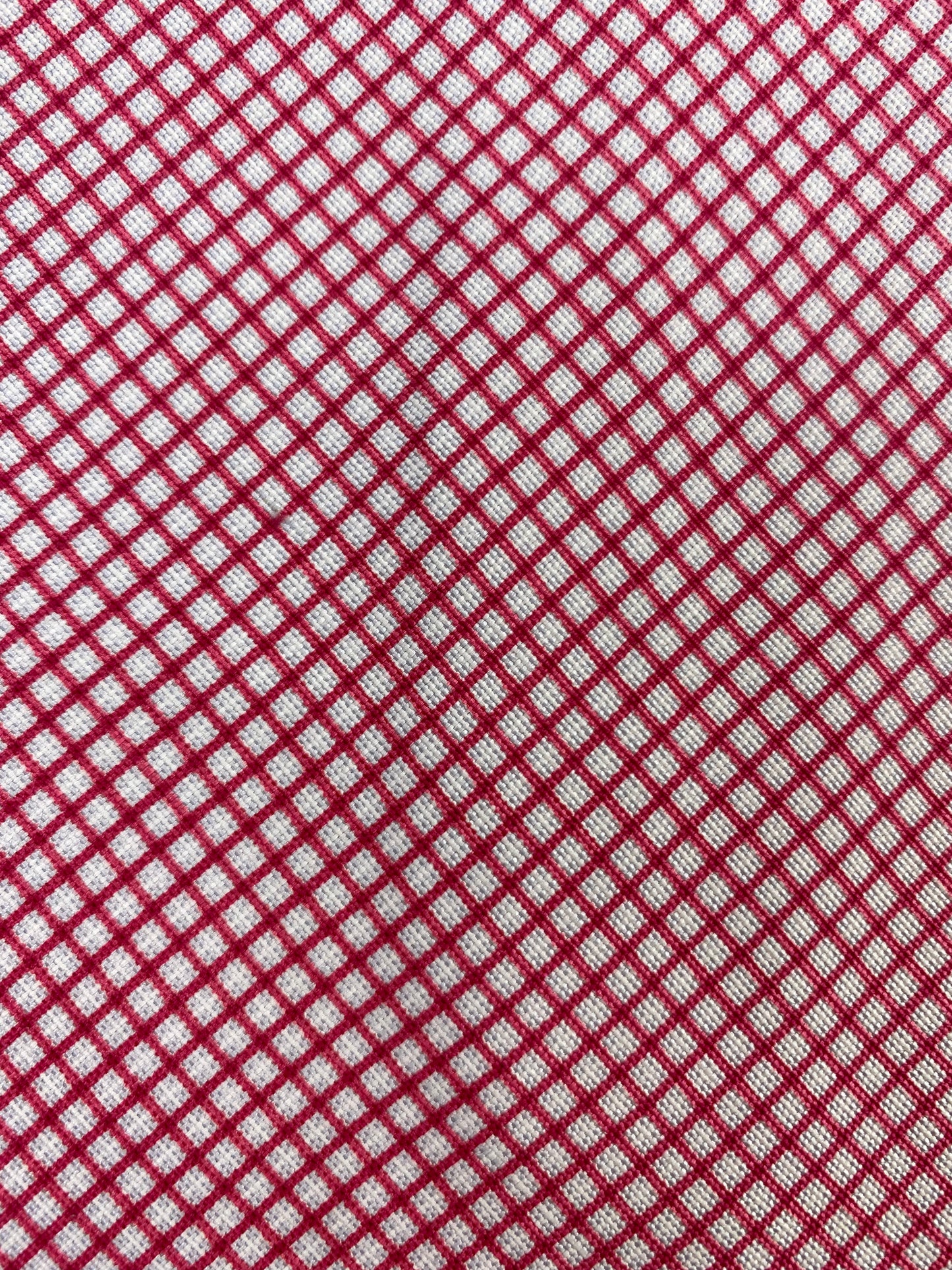 Close-up of: 90s Deadstock Silk Necktie, Men's Vintage Pink/ White  Micro-Check Pattern Tie, NOS