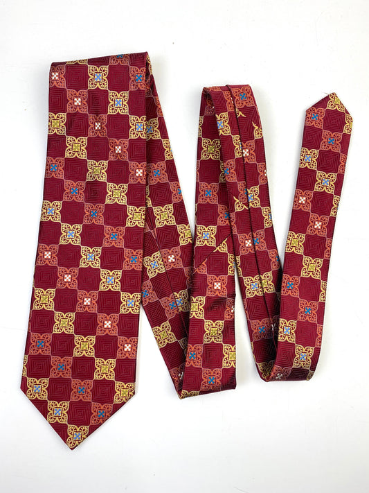 Front of: 90s Deadstock Silk Necktie, Men's Vintage Wine/ Gold Moroccan Pattern Tie, NOS