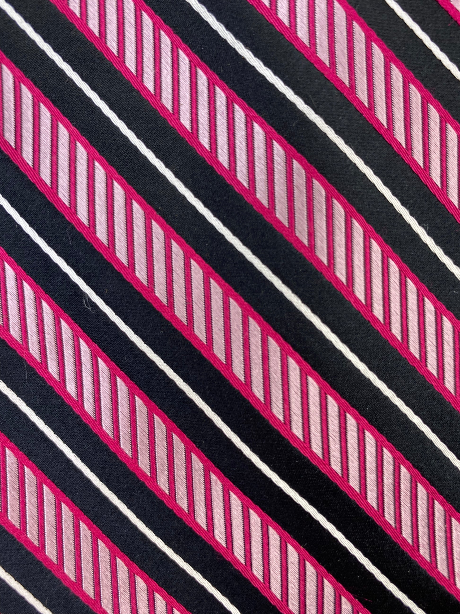 90s Deadstock Silk Necktie, Men's Vintage Pink/ Black Diagonal Stripe Pattern Tie, NOS