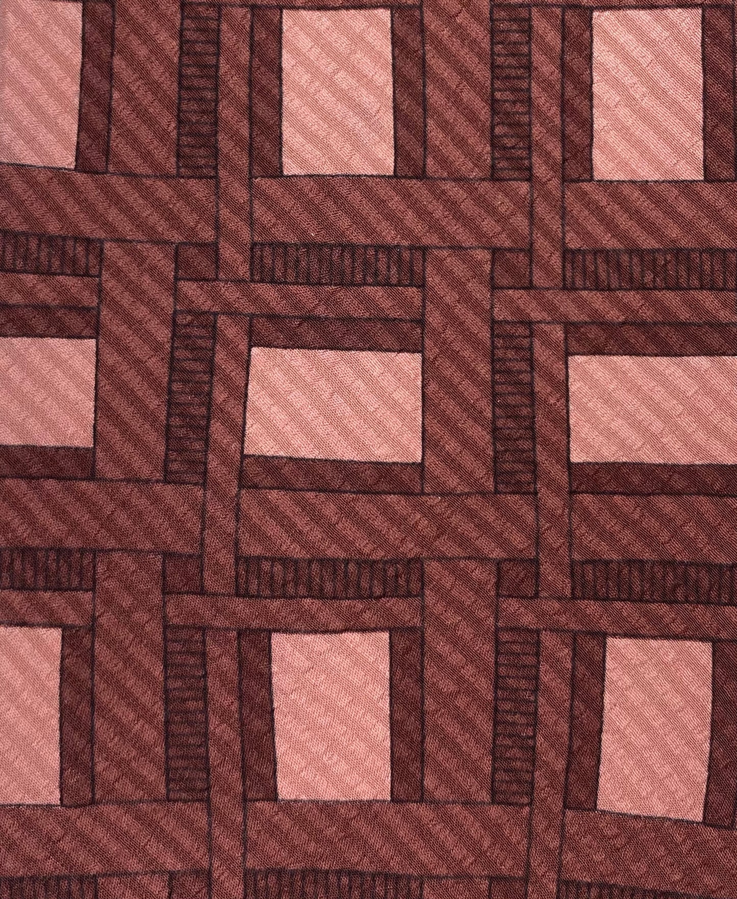 90s Deadstock Silk Necktie, Men's Vintage Brown/ Pink Lattice Pattern Tie, NOS