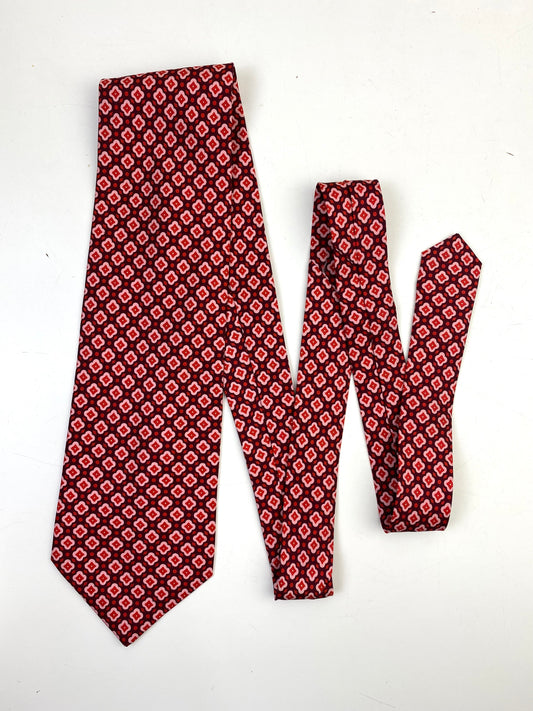 90s Deadstock Silk Necktie, Men's Vintage Red/ Pink Quatrefoil Pattern Tie, NOS