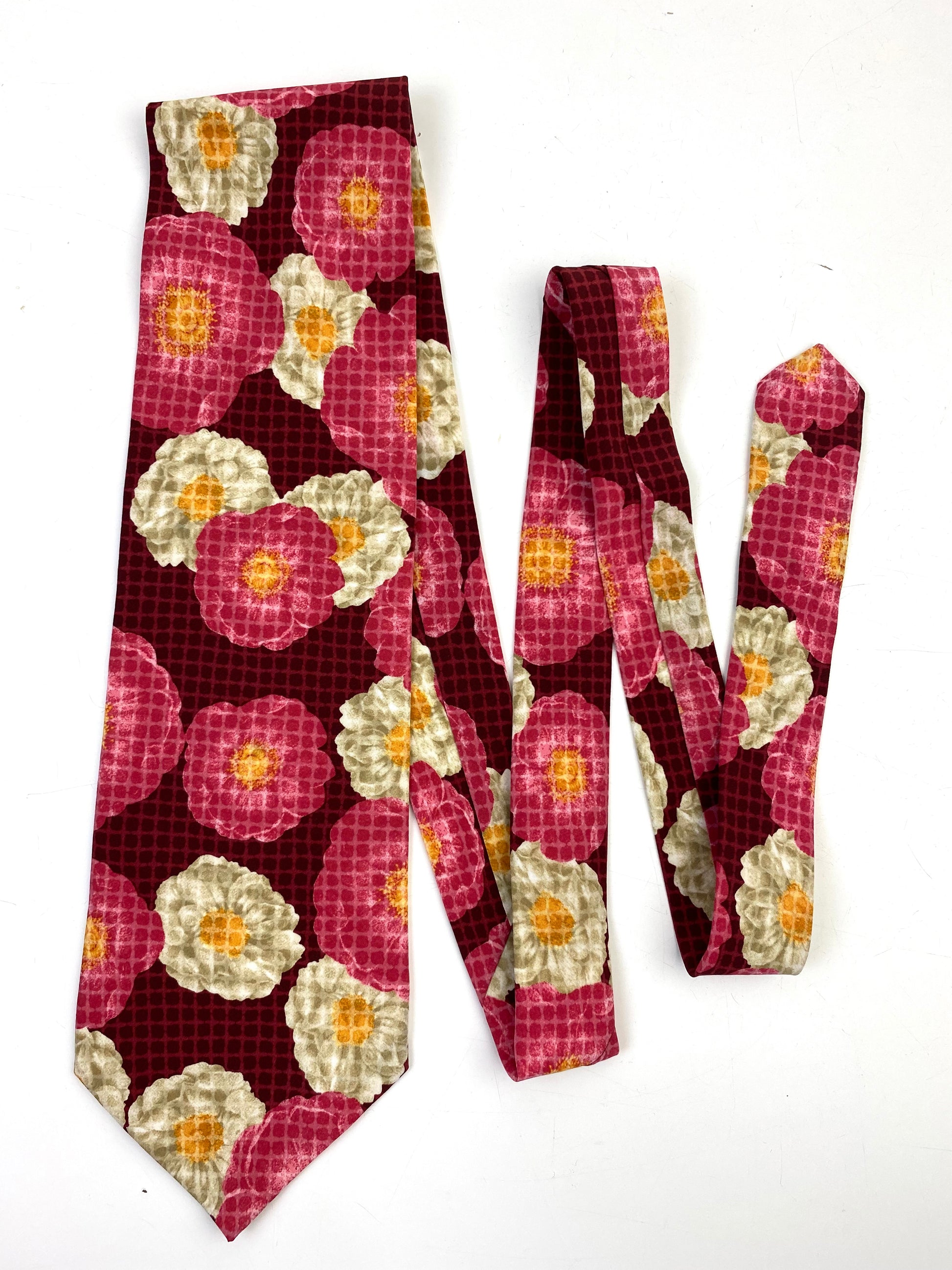 90s Deadstock Silk Necktie, Men's Vintage Red/ Pink Floral Pattern Tie, NOS