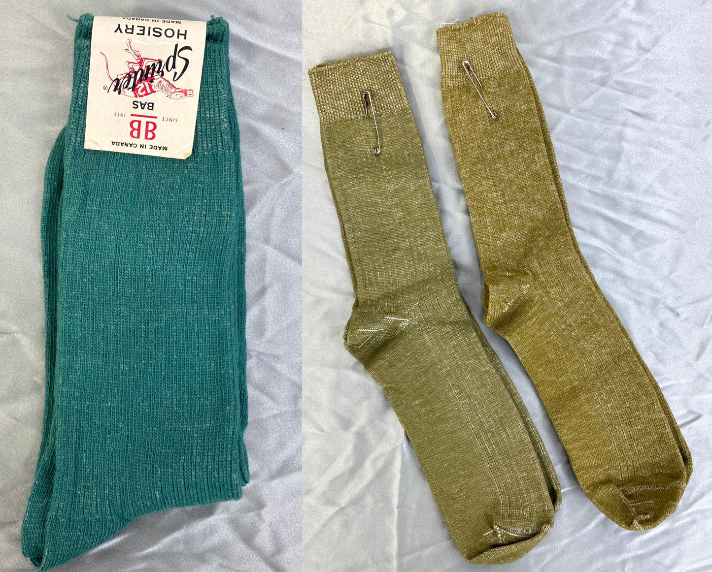 Vintage Deadstock Gold & Green Crew Socks, x3 Pair