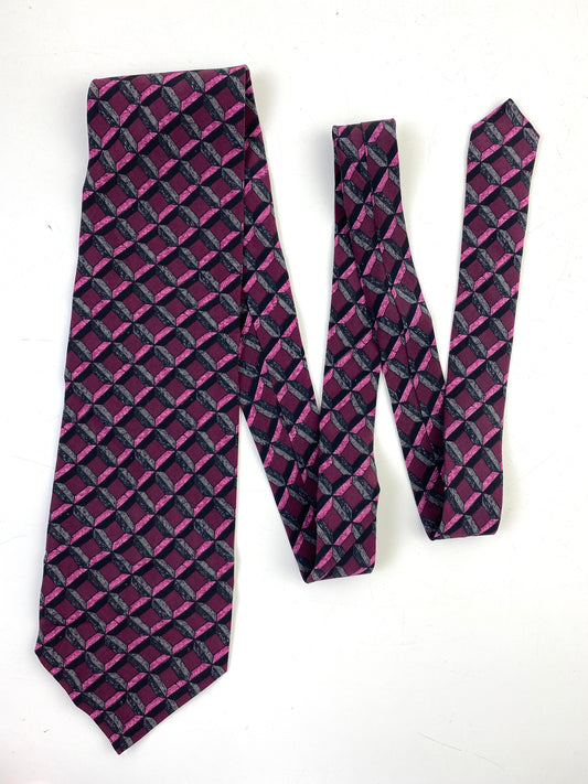 90s Deadstock Silk Necktie, Men's Vintage Purple Lattice Pattern Tie, NOS
