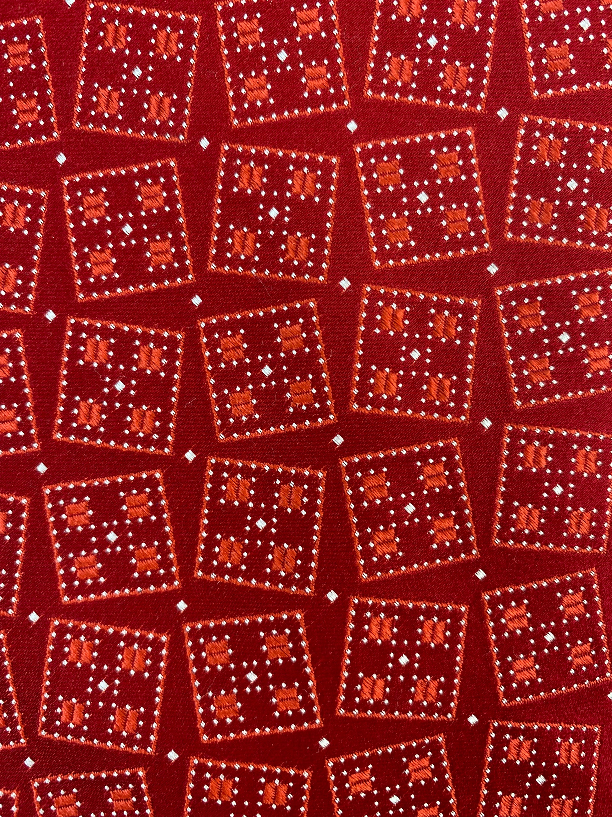 90s Deadstock Silk Necktie, Men's Vintage Red Geometric Pattern Tie, NOS
