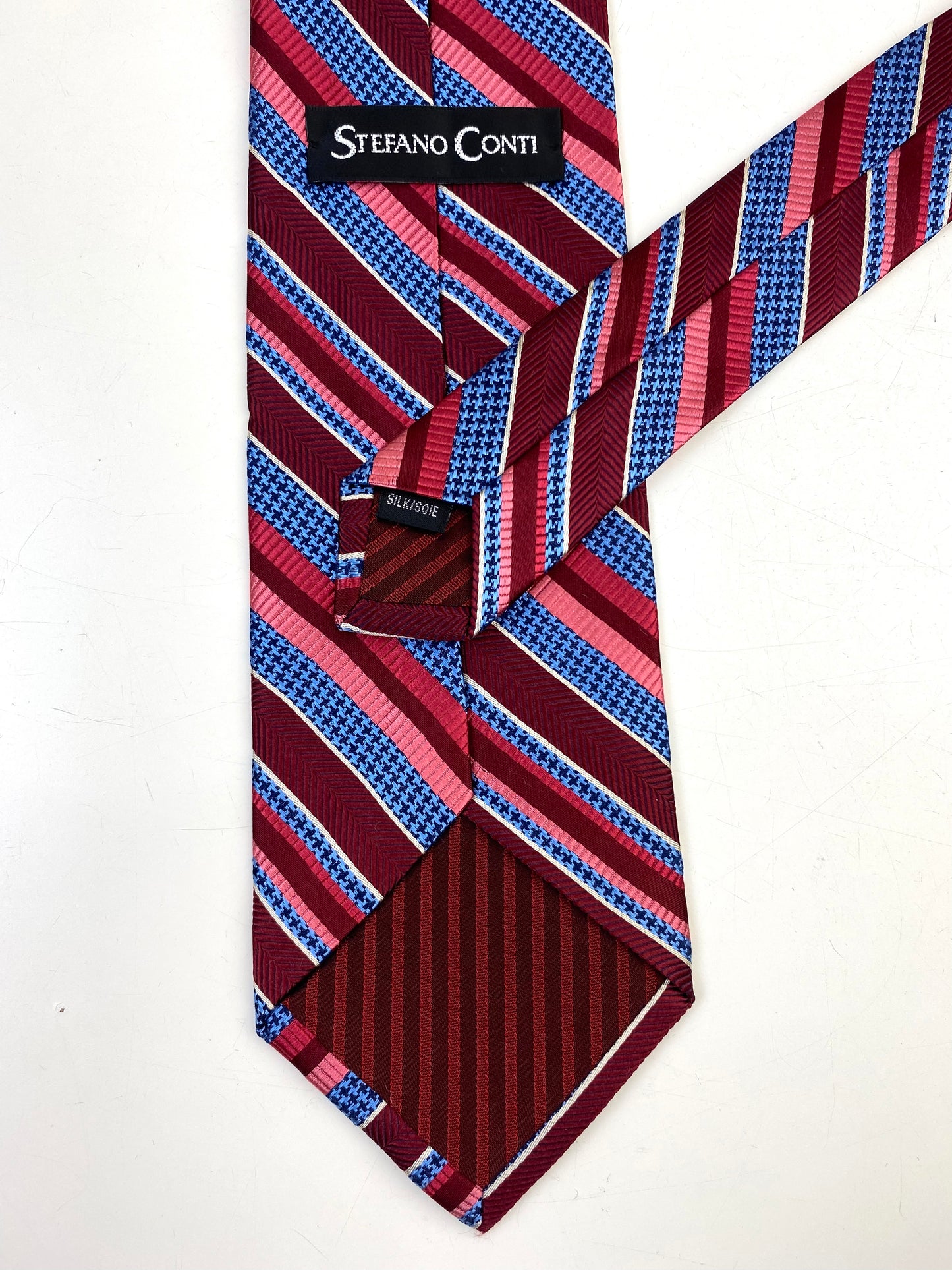 90s Deadstock Silk Necktie, Men's Vintage Red/ Blue Diagonal Stripe Pattern Tie, NOS