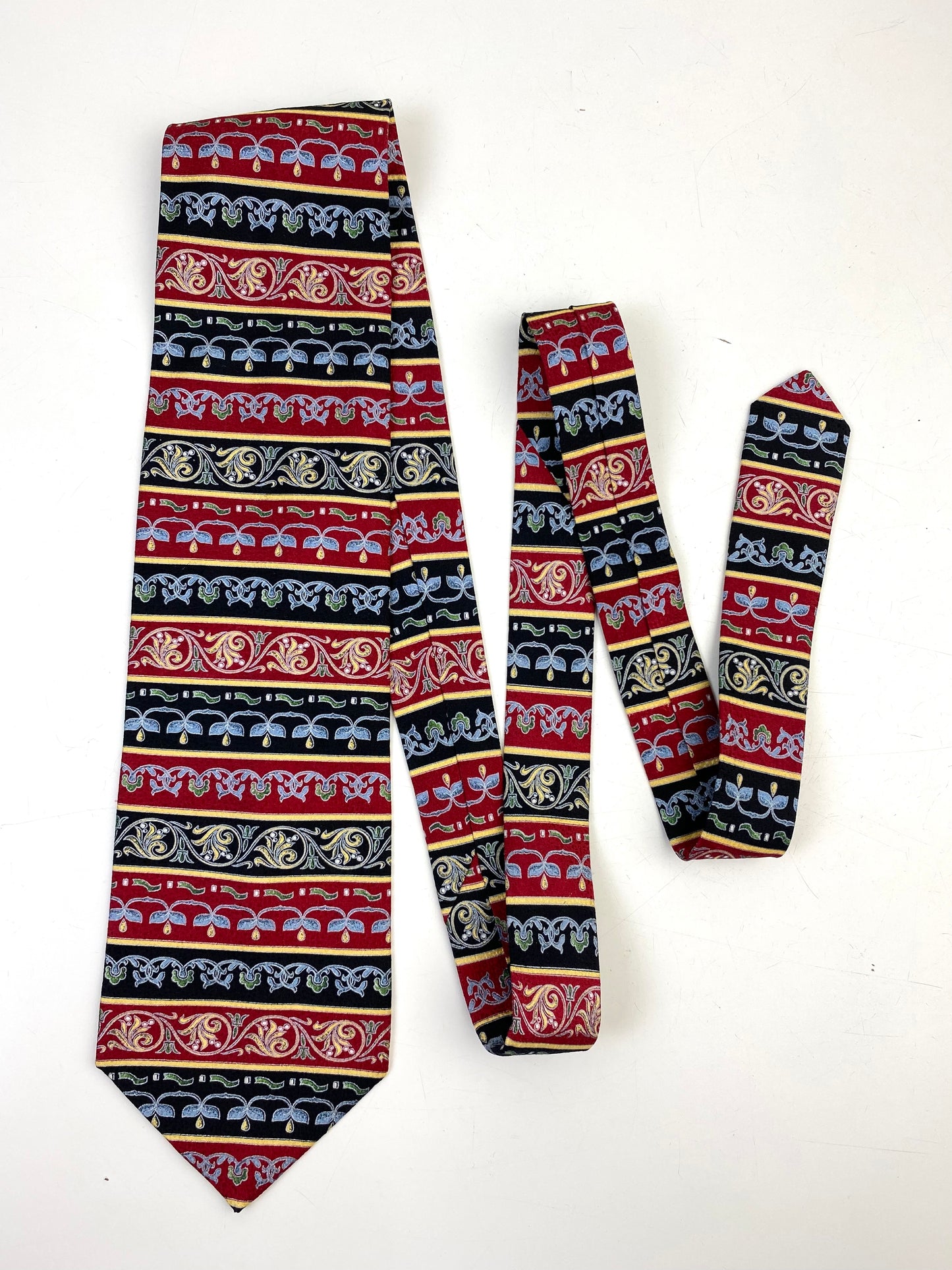 90s Deadstock Silk Necktie, Men's Vintage Wine/ Gold Horizontal Pattern Tie, NOS