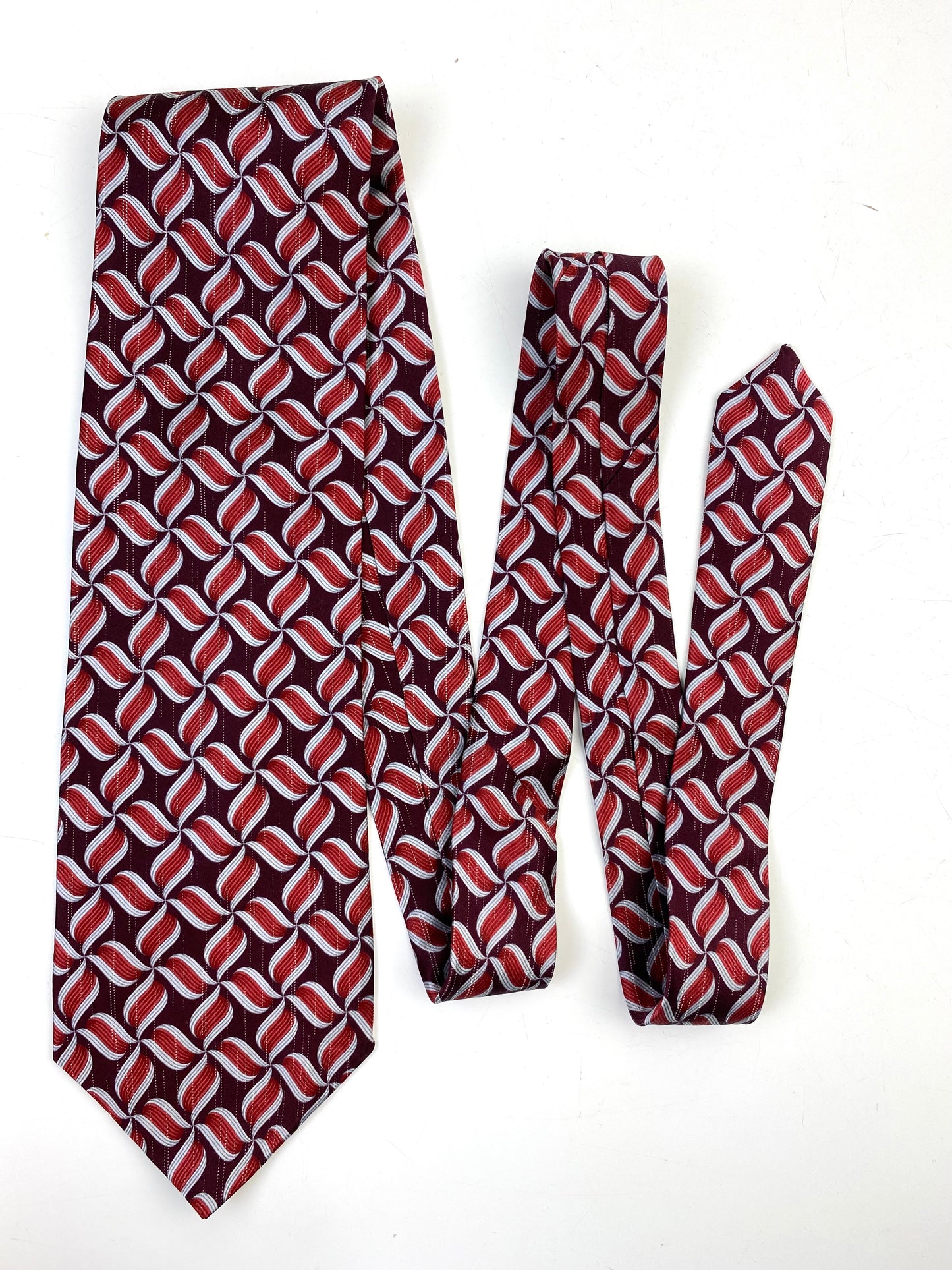 Front of: 90s Deadstock Silk Necktie, Men's Vintage Wine Geometric Pattern Tie, NOS