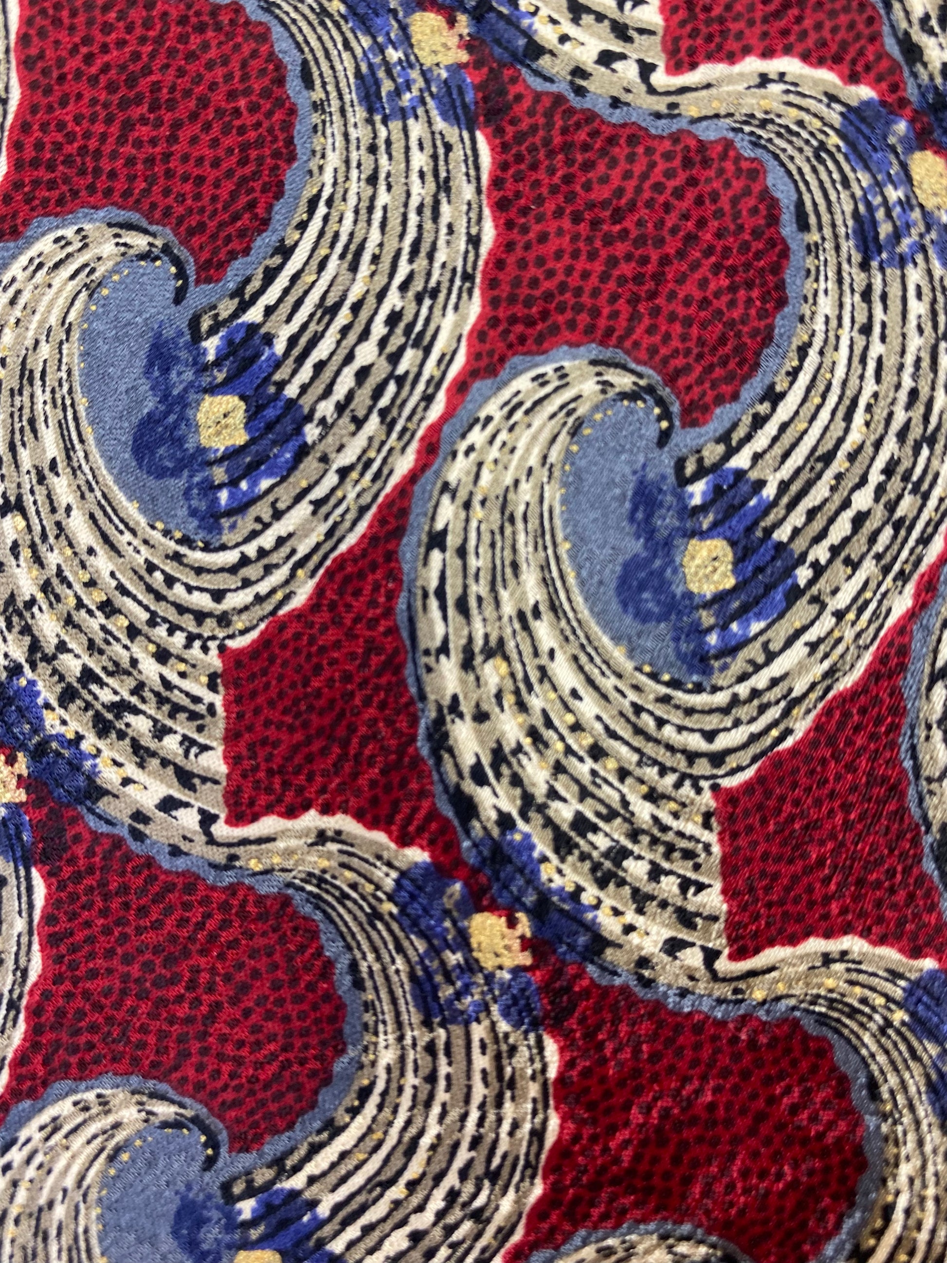 Close-up of: 90s Deadstock Silk Necktie, Men's Vintage Wine/ Blue Abstract Floral Pattern Tie, NOS