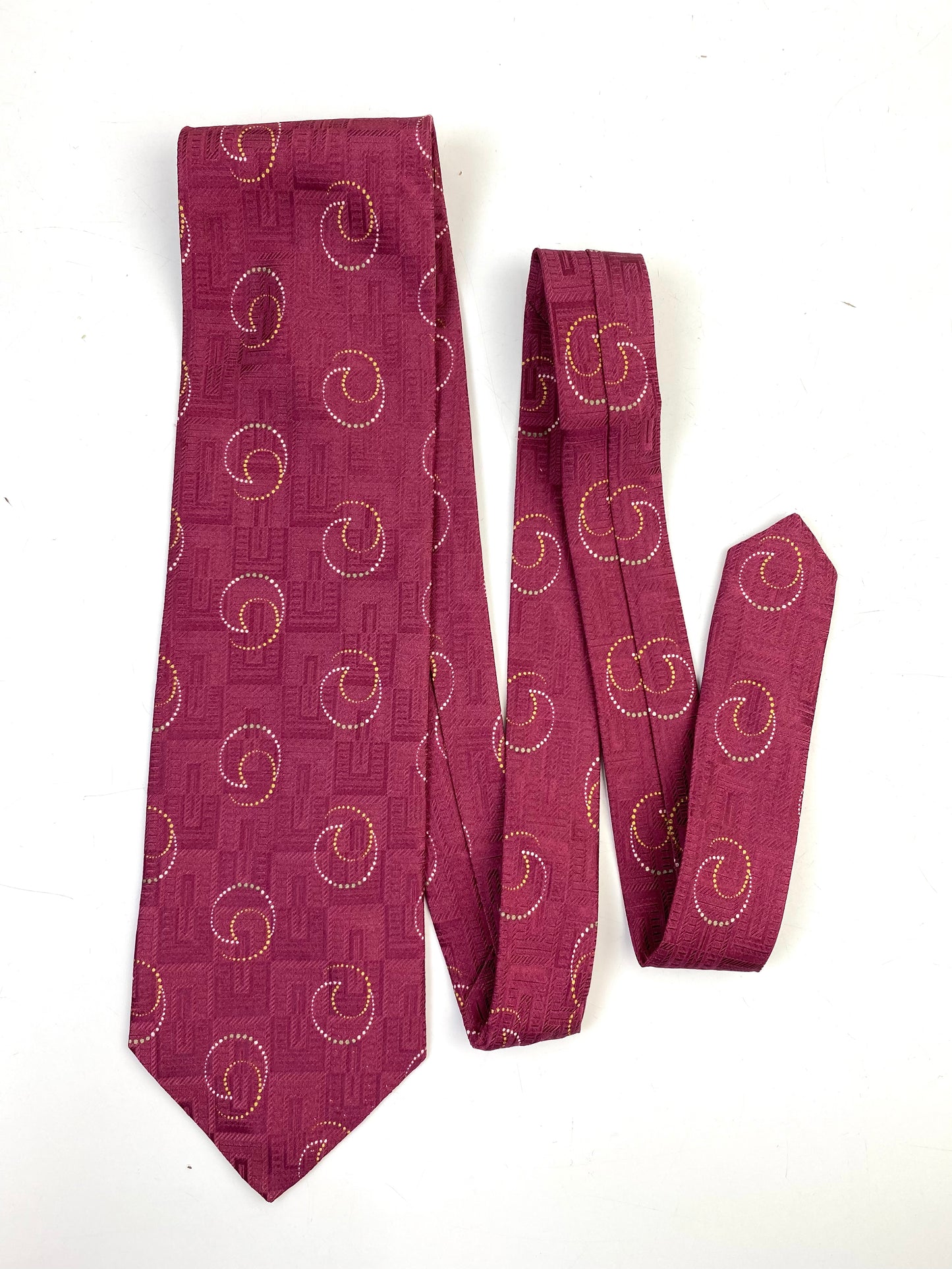 Front of: 90s Deadstock Silk Necktie, Men's Vintage Wine Swirl Pattern Tie, NOS
