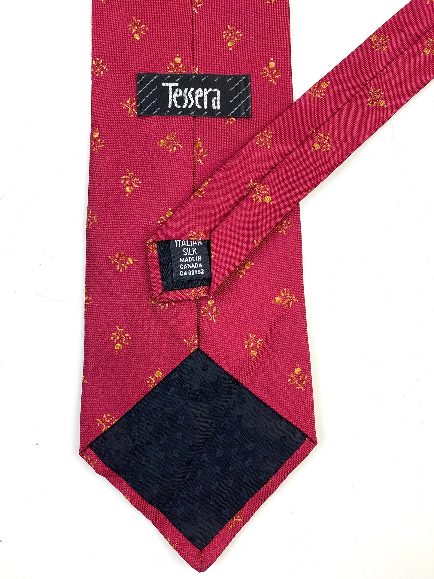 90s Deadstock Silk Necktie, Men's Vintage Wine/ Gold Micro Floral  Pattern Tie, NOS