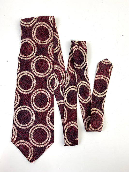 90s Deadstock Silk Necktie, Men's Vintage Wine Circle Pattern Tie, NOS