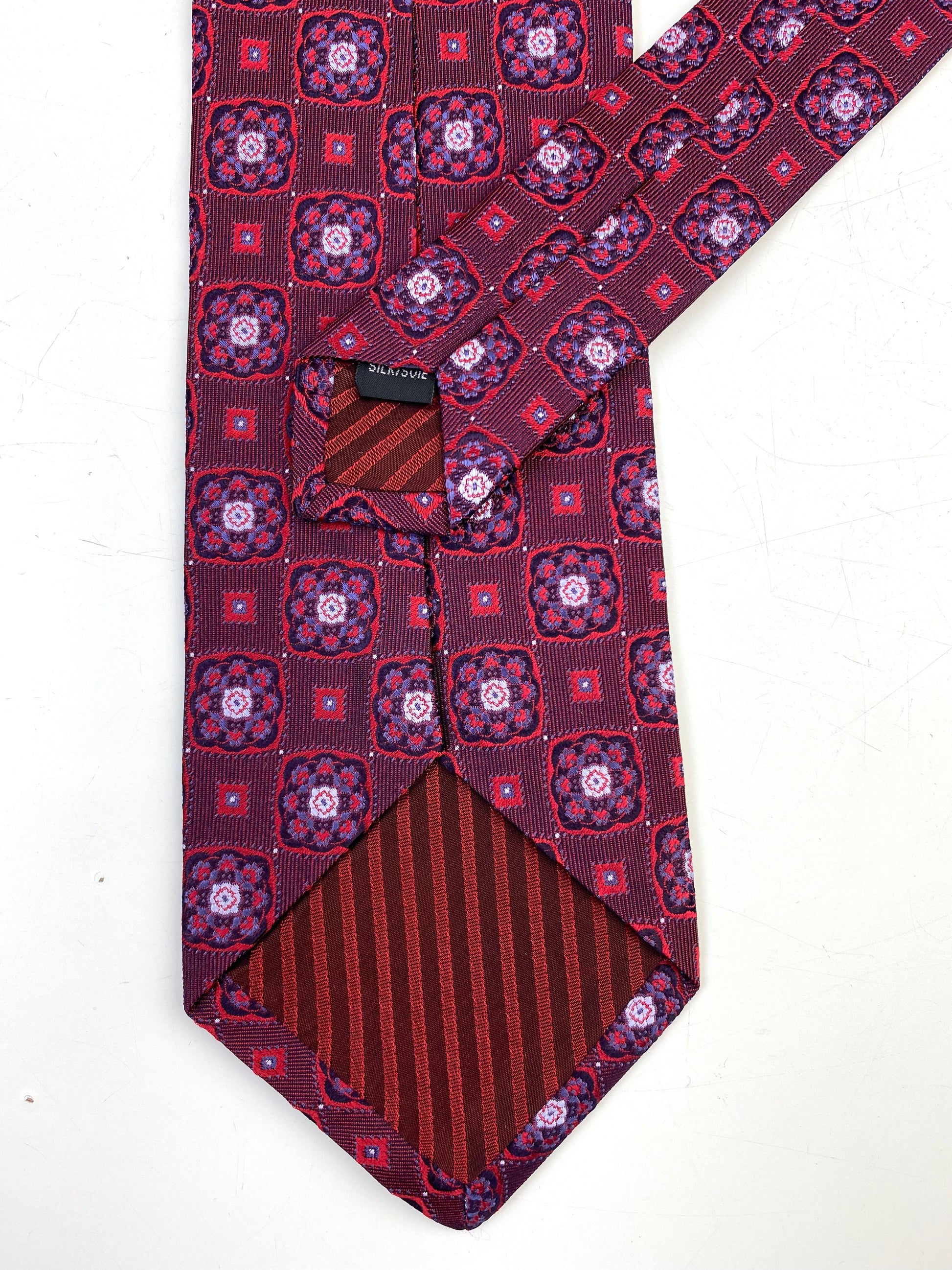 90s Deadstock Silk Necktie, Men's Vintage Wine/ Purple Moroccan Medallion Pattern Tie, NOS