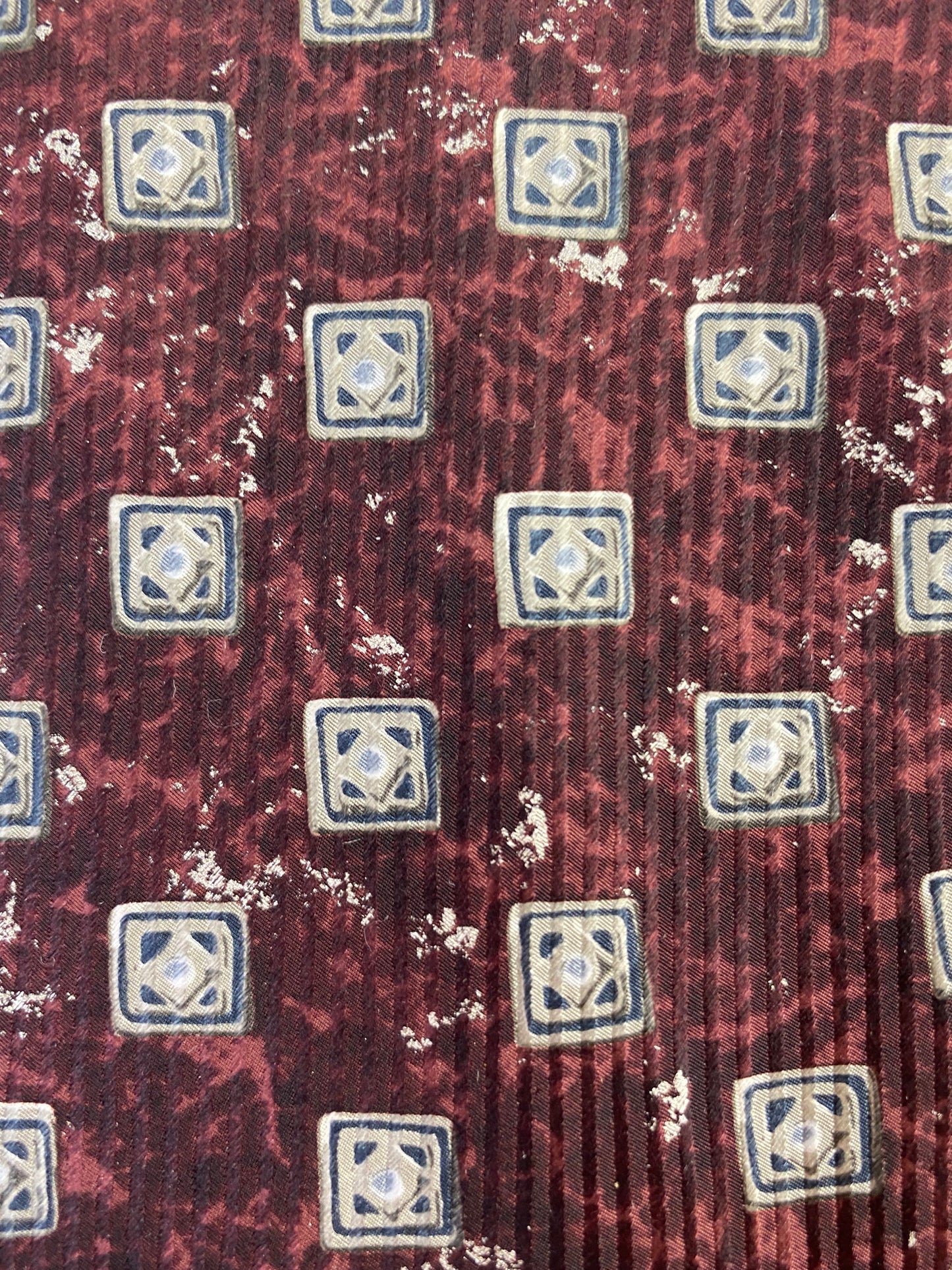 90s Deadstock Silk Necktie, Men's Vintage Brown-Wine Square Tile Pattern Tie, NOS