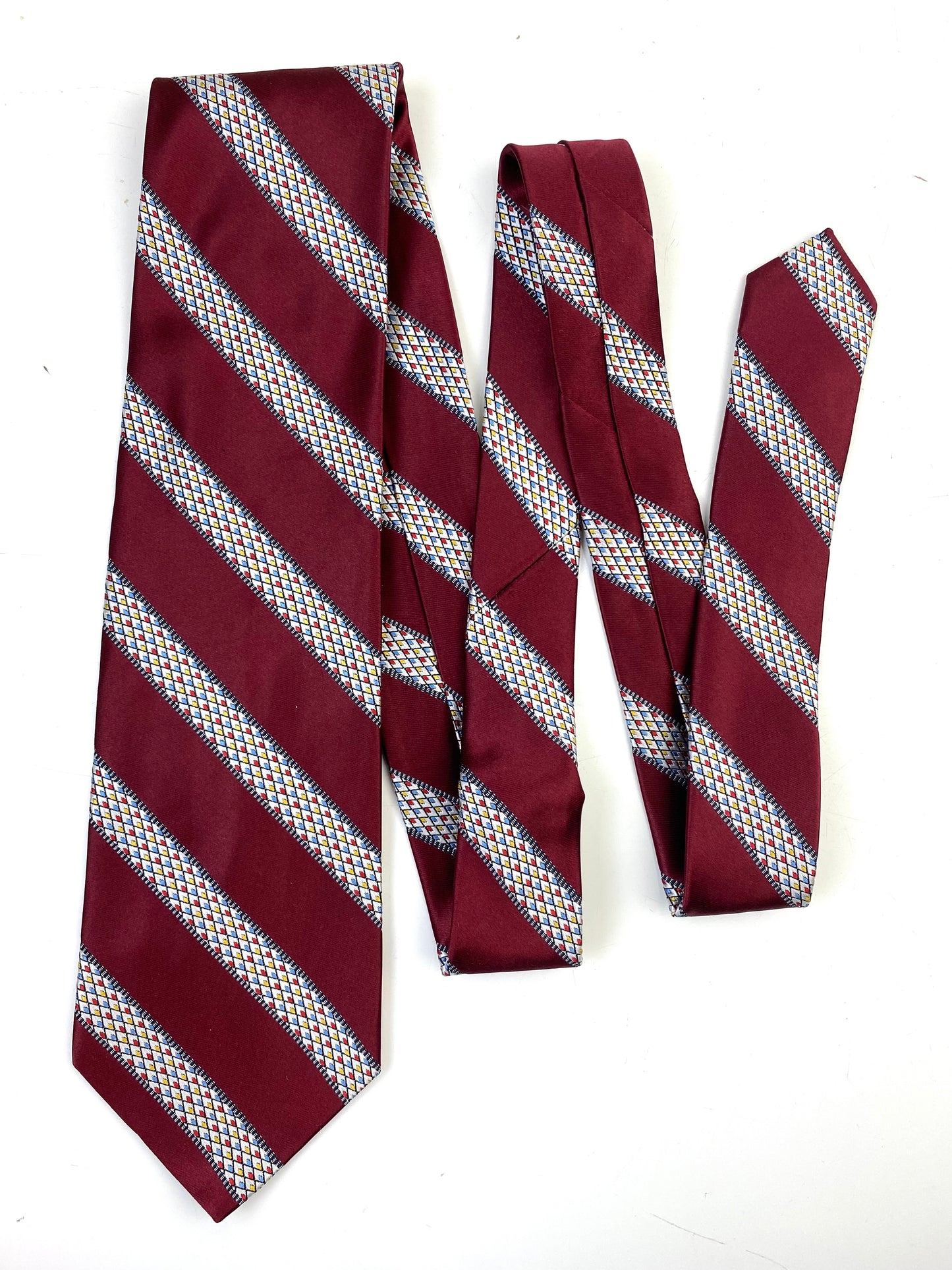 90s Deadstock Silk Necktie, Men's Vintage Wine Diagonal Stripe Pattern Tie, NOS