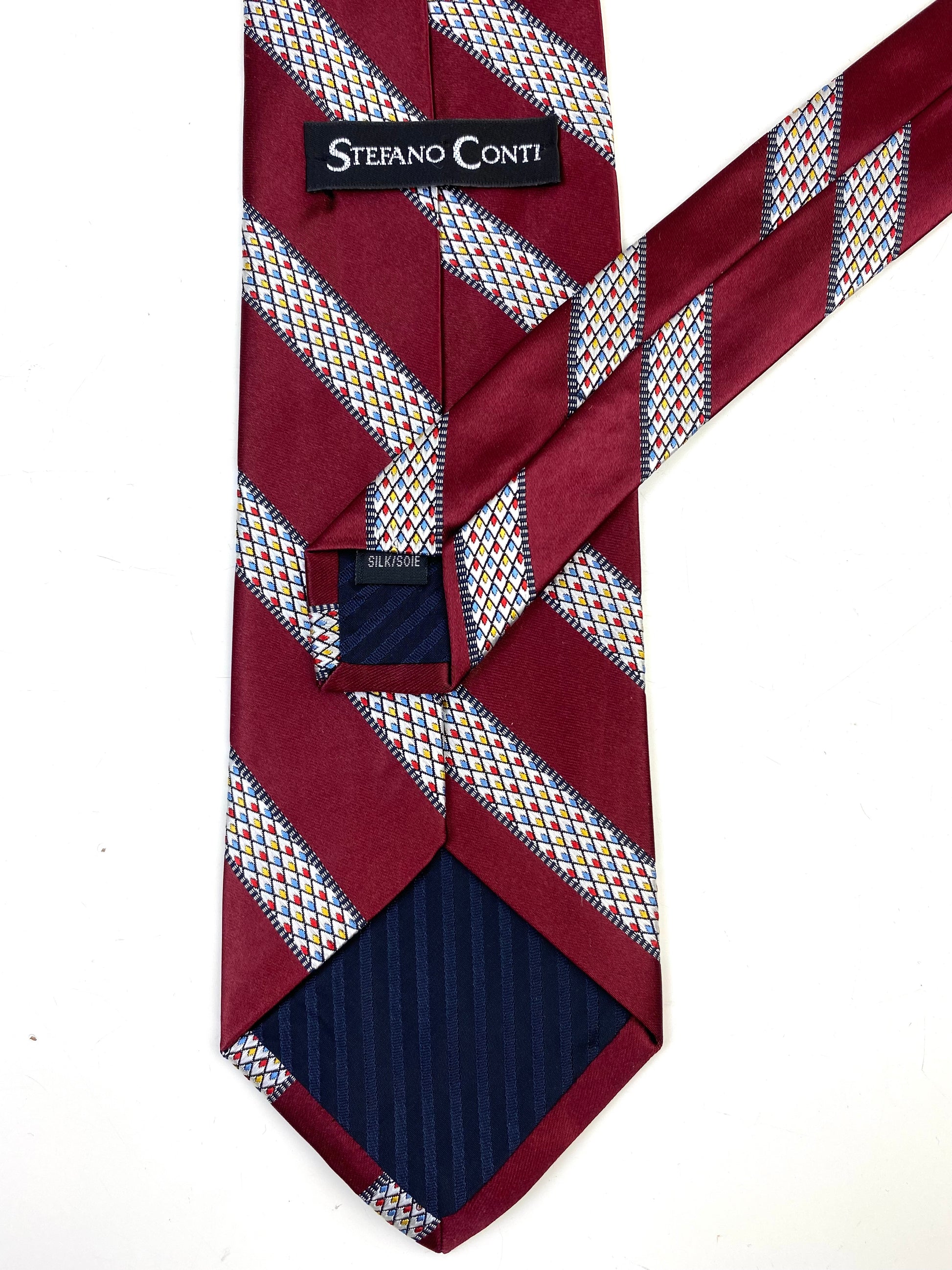 90s Deadstock Silk Necktie, Men's Vintage Wine Diagonal Stripe Pattern Tie, NOS
