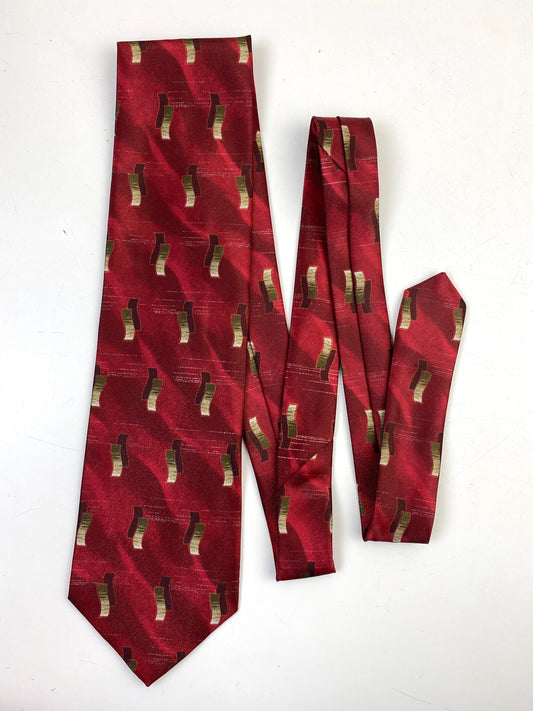 90s Deadstock Silk Necktie, Men's Vintage Wine Geometric Pattern Tie, NOS