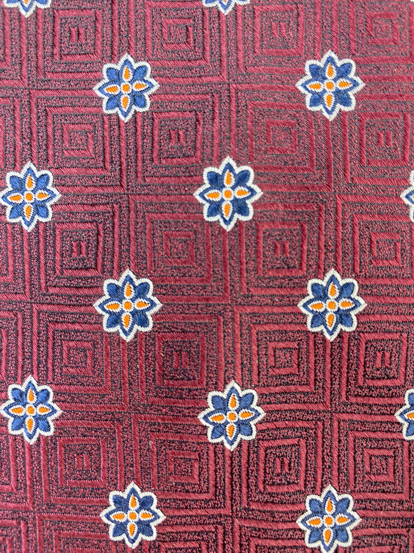 90s Deadstock Silk Necktie, Men's Vintage Wine/ Blue Moroccan Pattern Tie, NOS