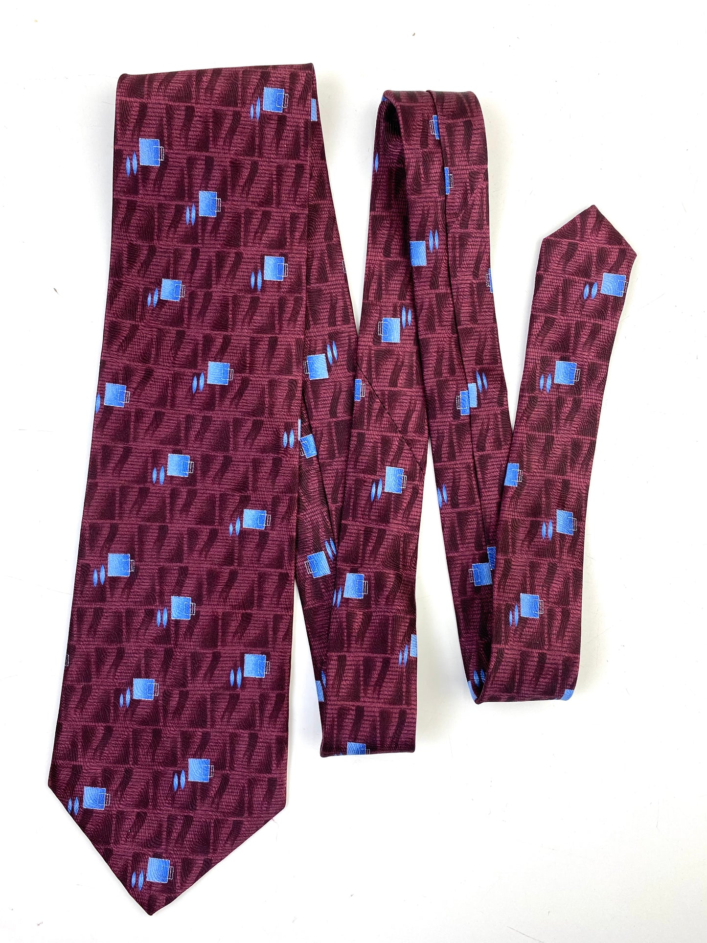 90s Deadstock Silk Necktie, Men's Vintage Plum/ Blue Pattern Tie, NOS